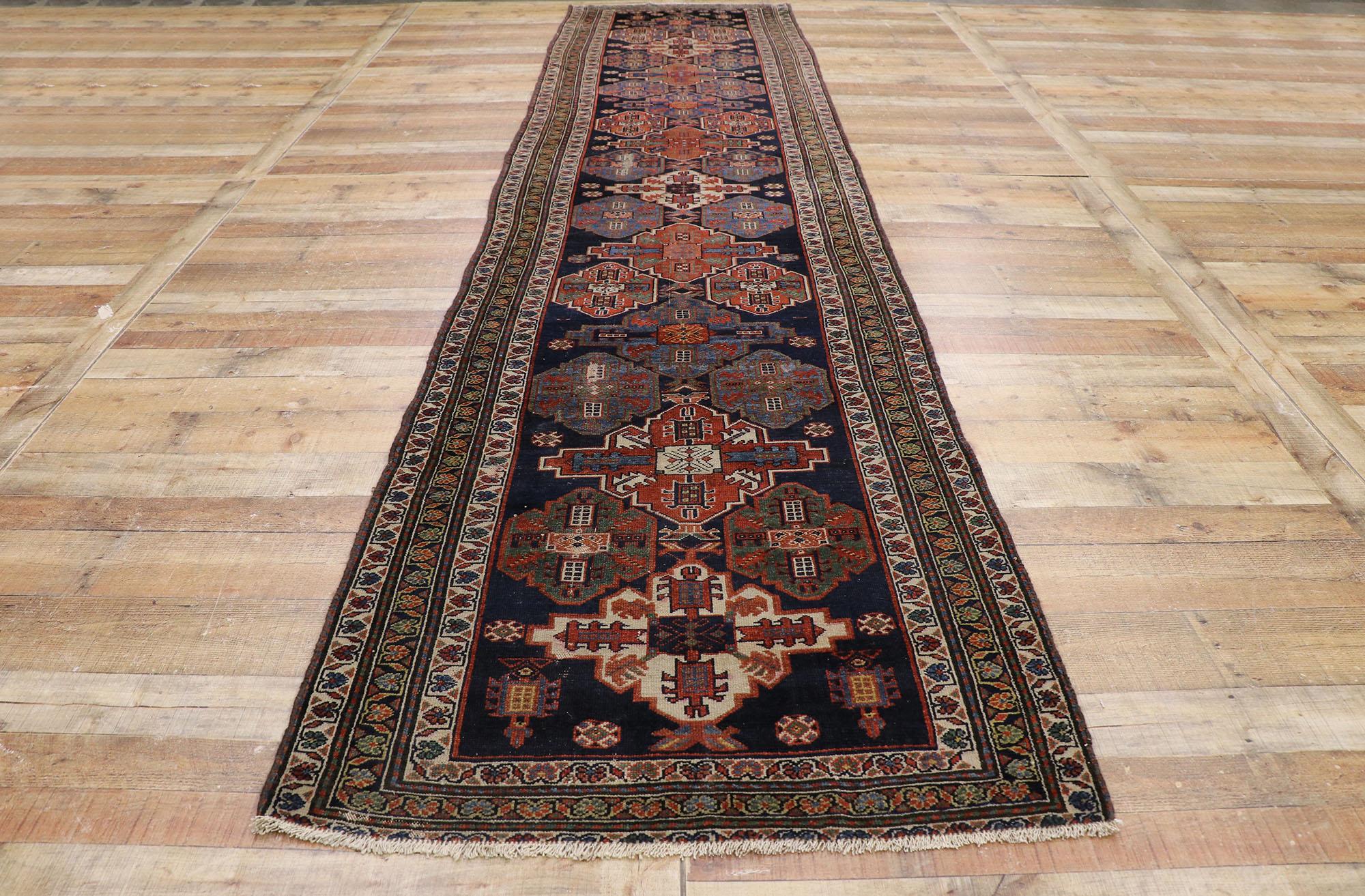 Wool Antique Persian Malayer Runner with Modern Tribal Style, Long Hallway Runner For Sale