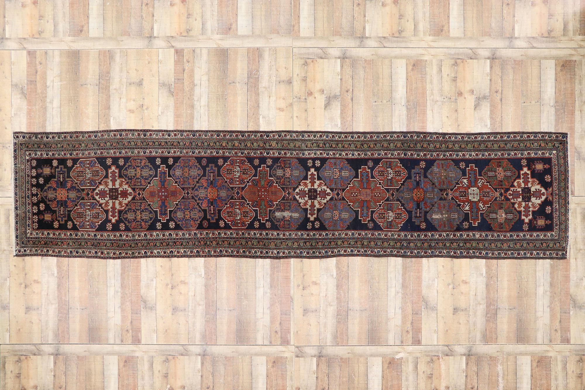Antique Persian Malayer Runner with Modern Tribal Style, Long Hallway Runner For Sale 1