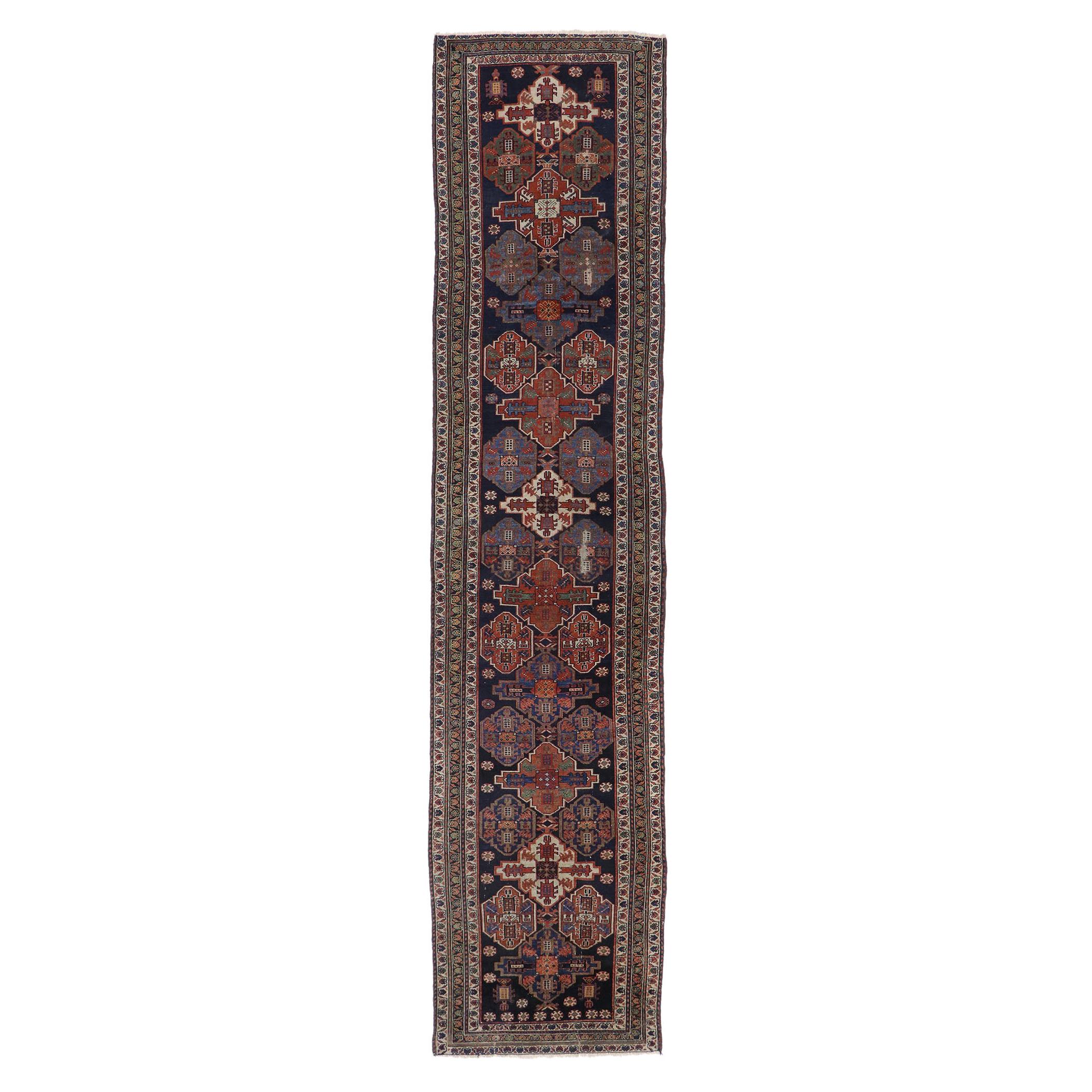Antique Persian Malayer Runner with Modern Tribal Style, Long Hallway Runner For Sale