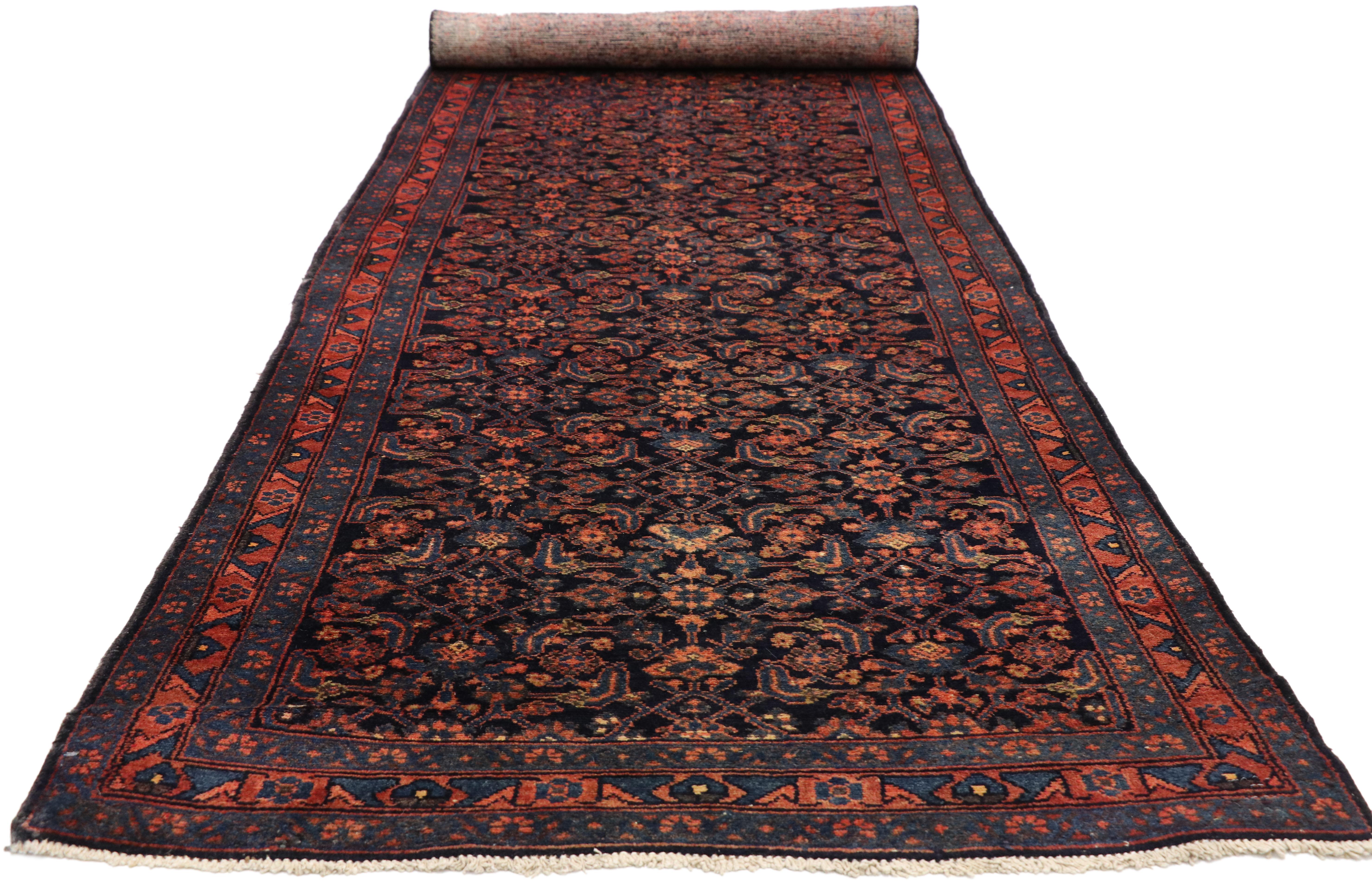 Hand-Knotted Antique Persian Malayer Runner with Modern Victorian Style