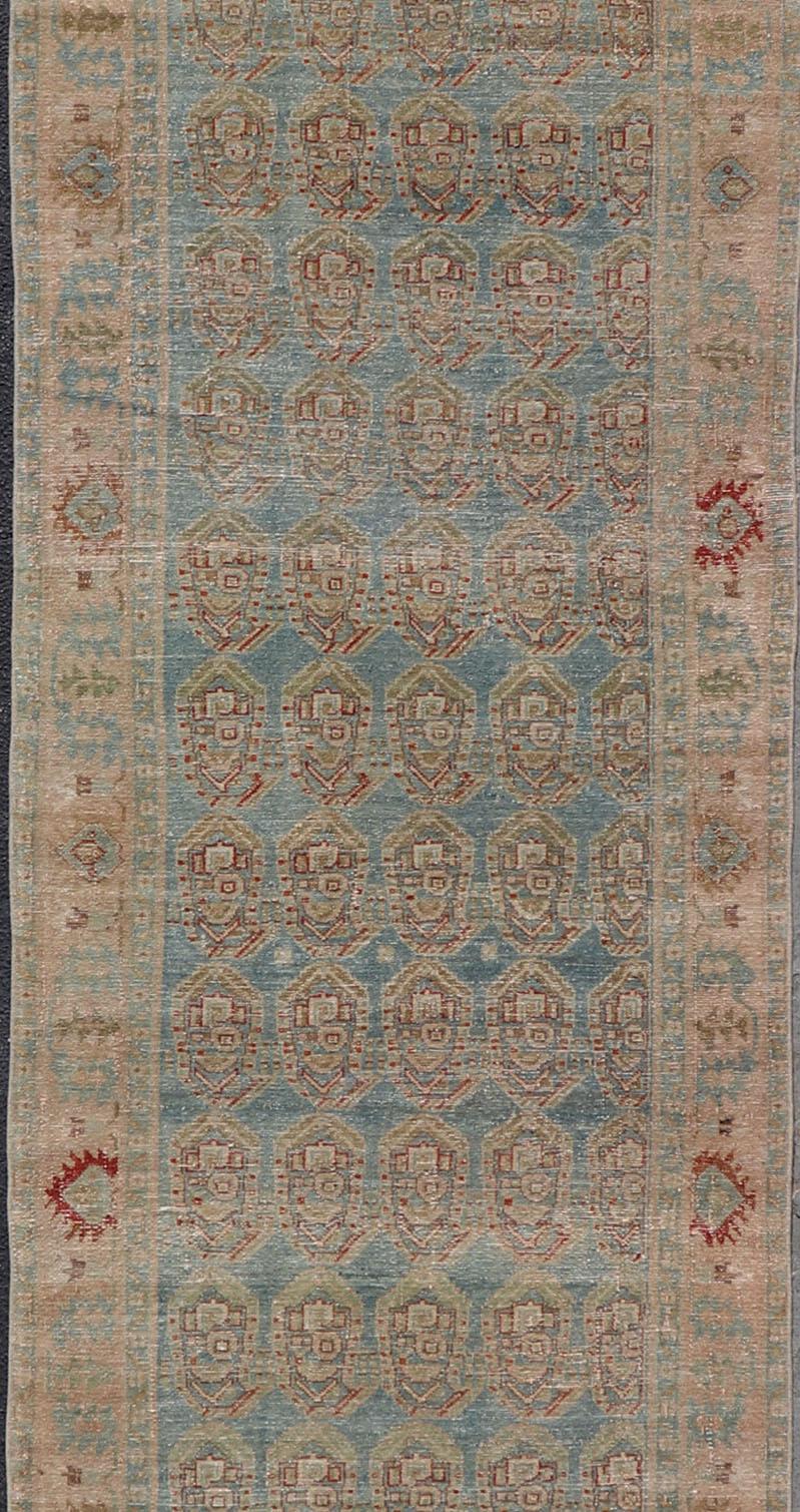Antique Persian Malayer Runner with Paisley Design in Light Blue Background In Good Condition For Sale In Atlanta, GA