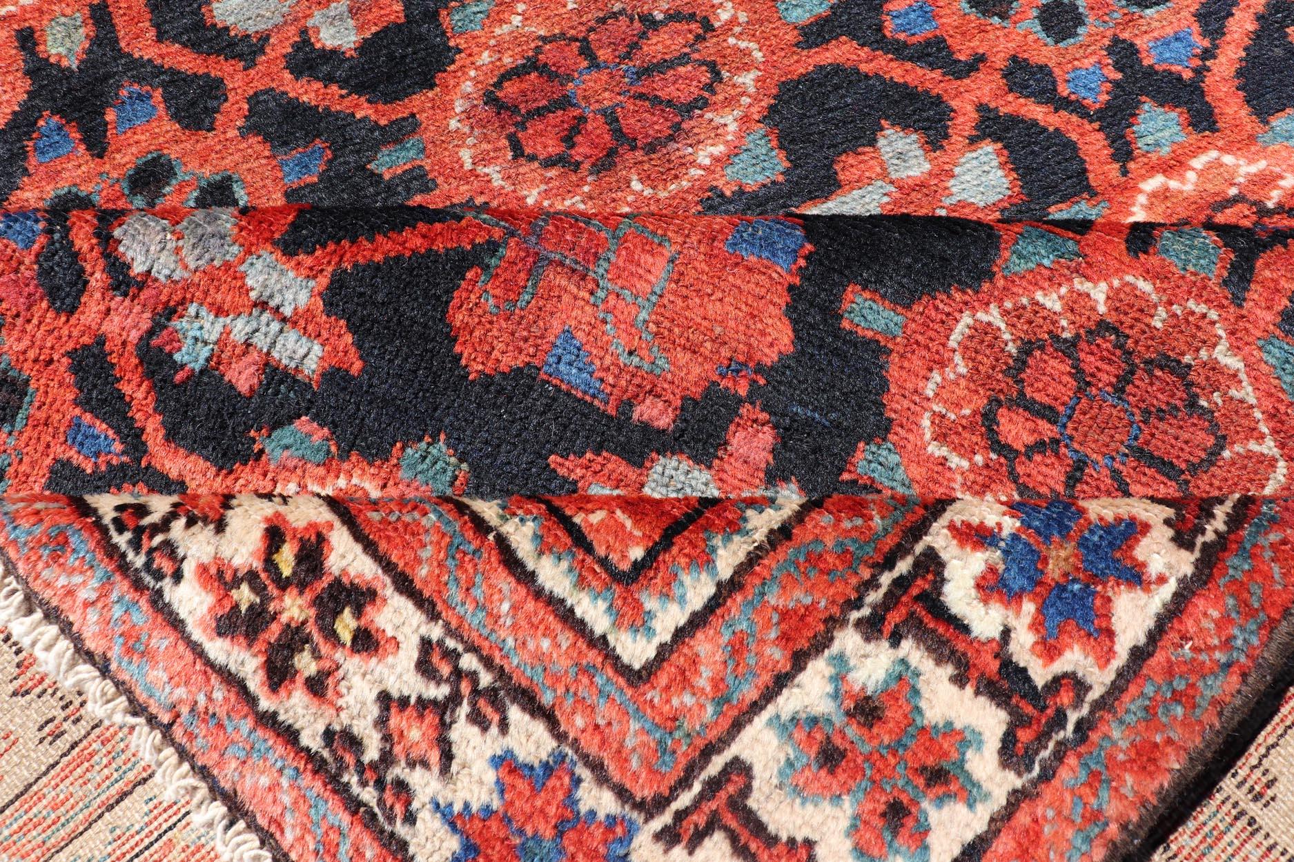 Antique Persian Malayer Runner with Reds and Oranges on a Charcoal Background For Sale 6