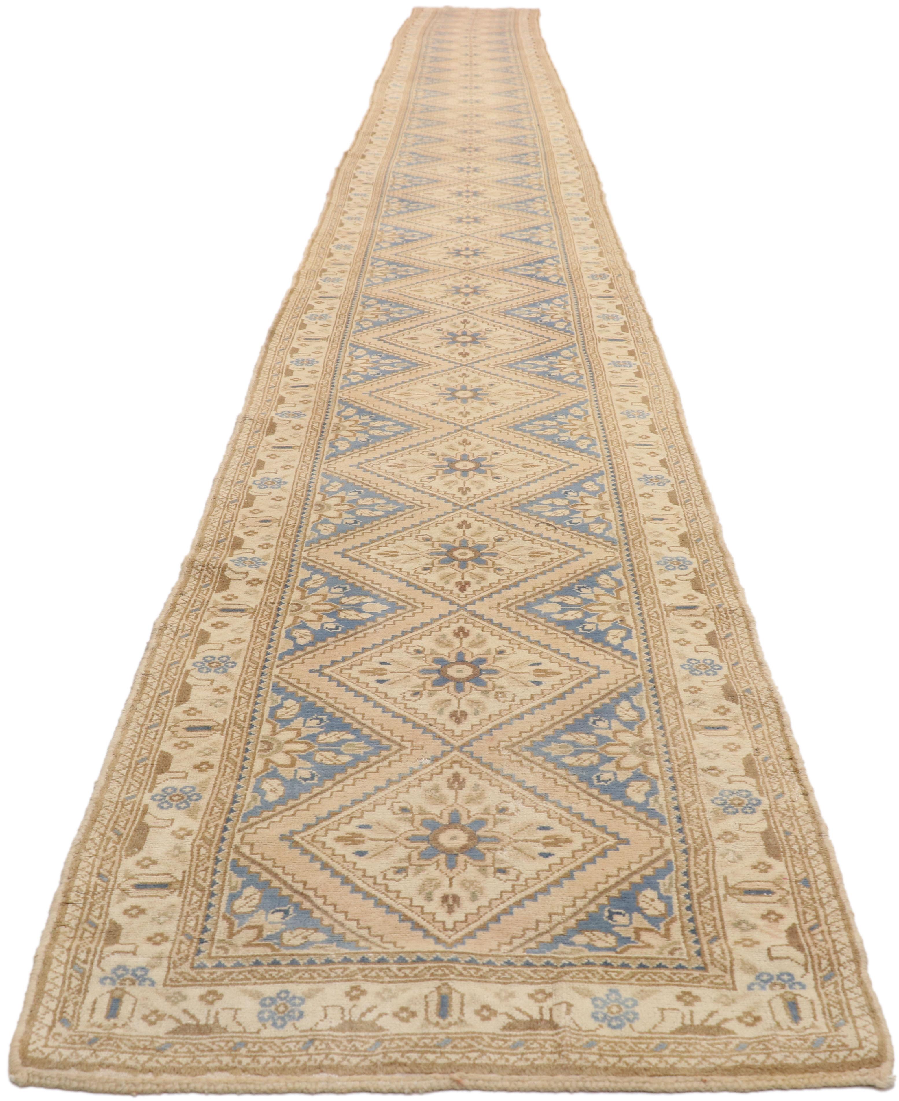 Hand-Knotted Antique Persian Malayer Runner with French Provincial Style, Long Hallway Runner