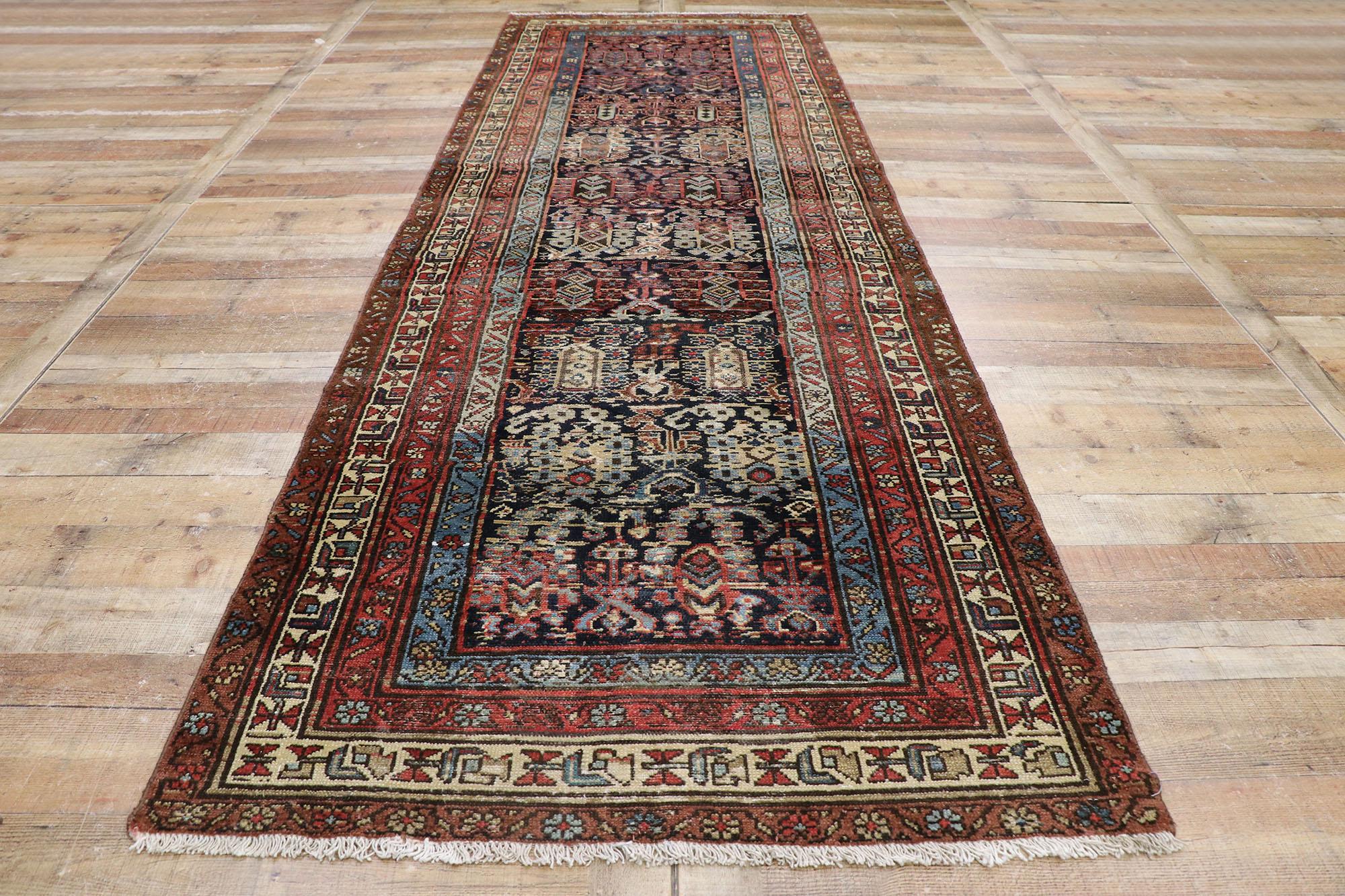 Antique Persian Malayer Runner with Rustic Mid-Century Modern Style For Sale 1