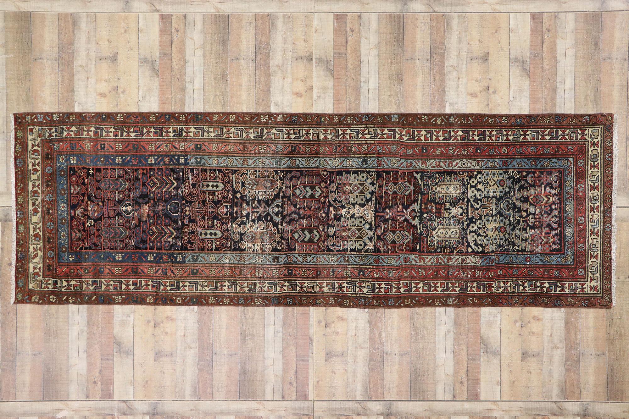 Antique Persian Malayer Runner with Rustic Mid-Century Modern Style For Sale 2