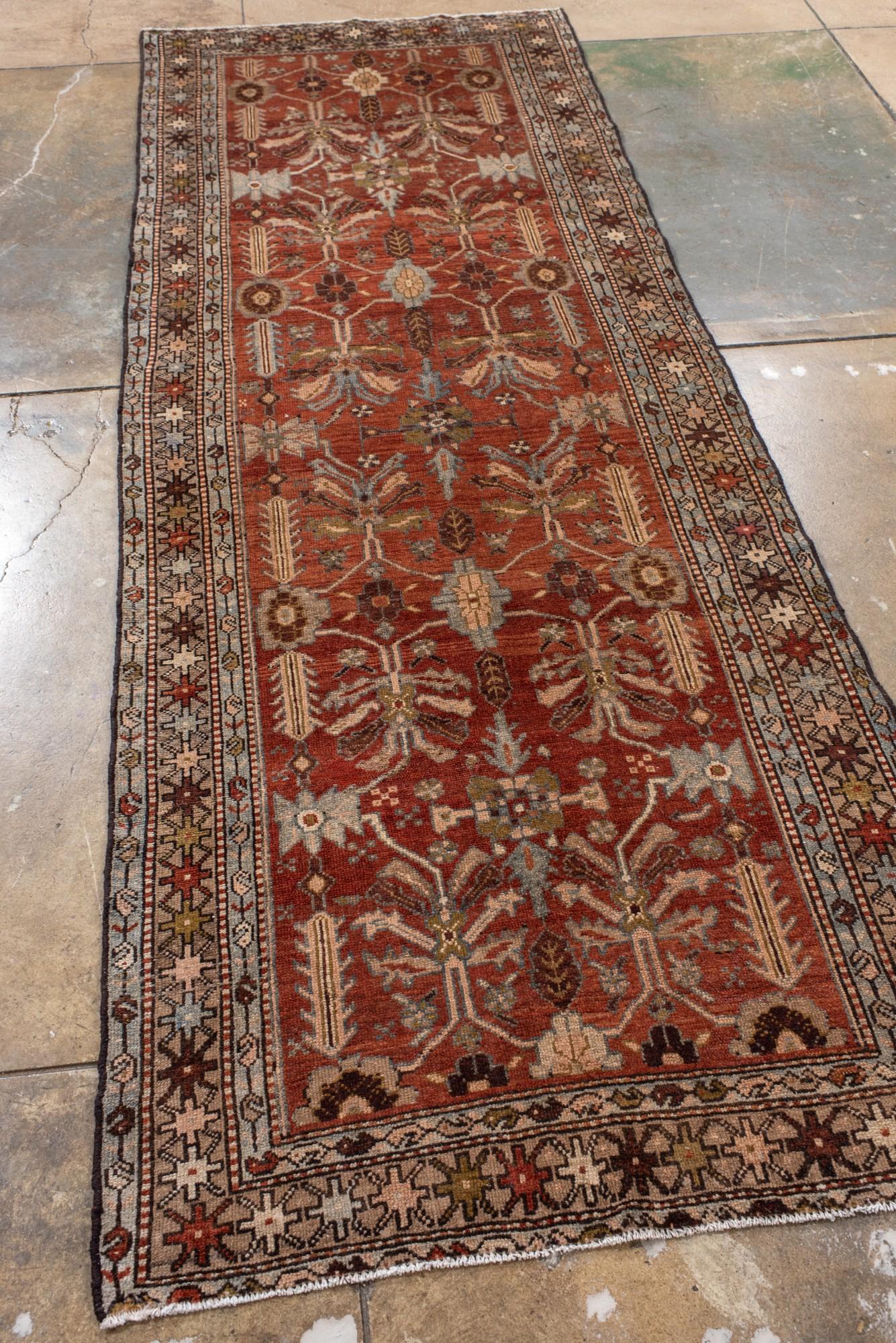 Hand-Knotted Antique Persian Malayer Runner with Stylized Floral Motif For Sale