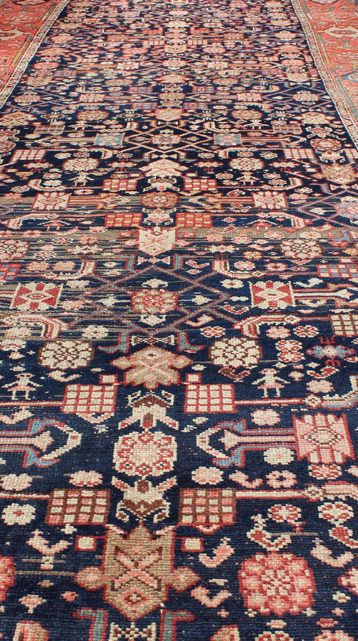 Antique Persian Malayer Runner with Sub-Geometric All-Over Design in Multicolors For Sale 5