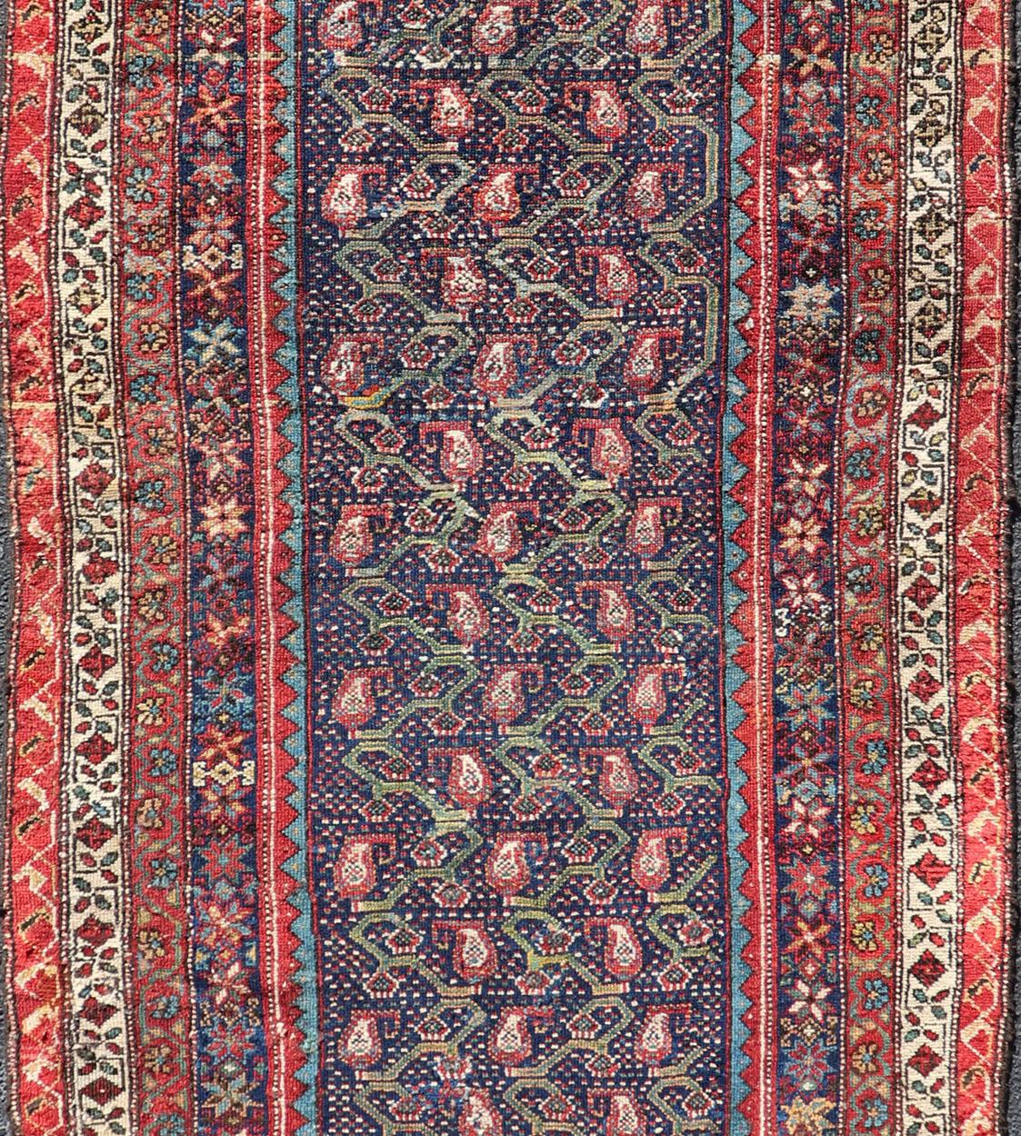 Hand-Knotted Antique Persian Malayer Runner with Sub-Geometric All-Over Design in Multicolors For Sale