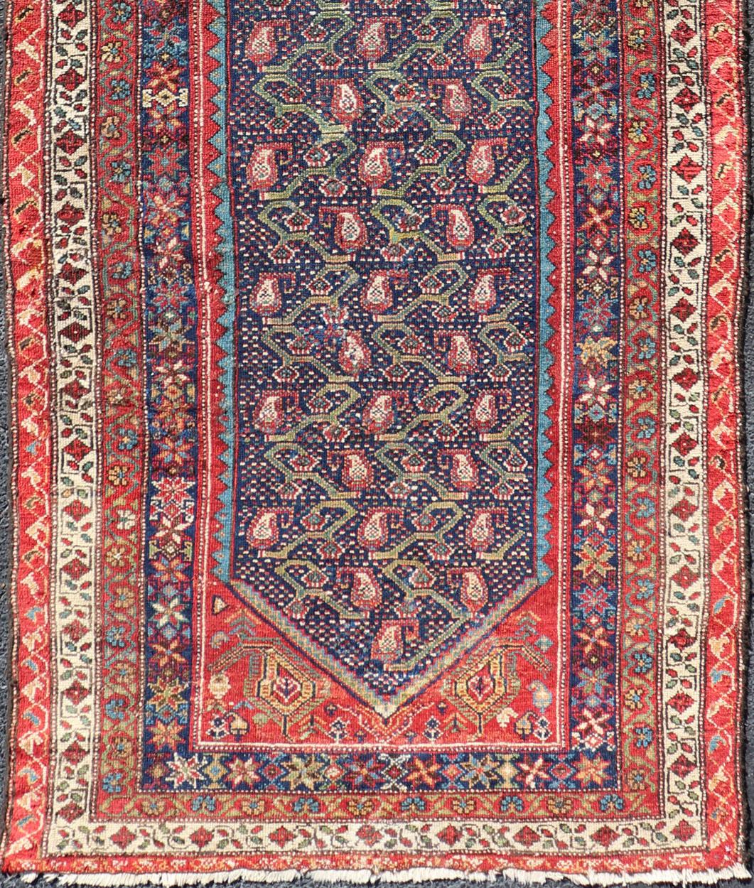Antique Persian Malayer Runner with Sub-Geometric All-Over Design in Multicolors In Good Condition For Sale In Atlanta, GA