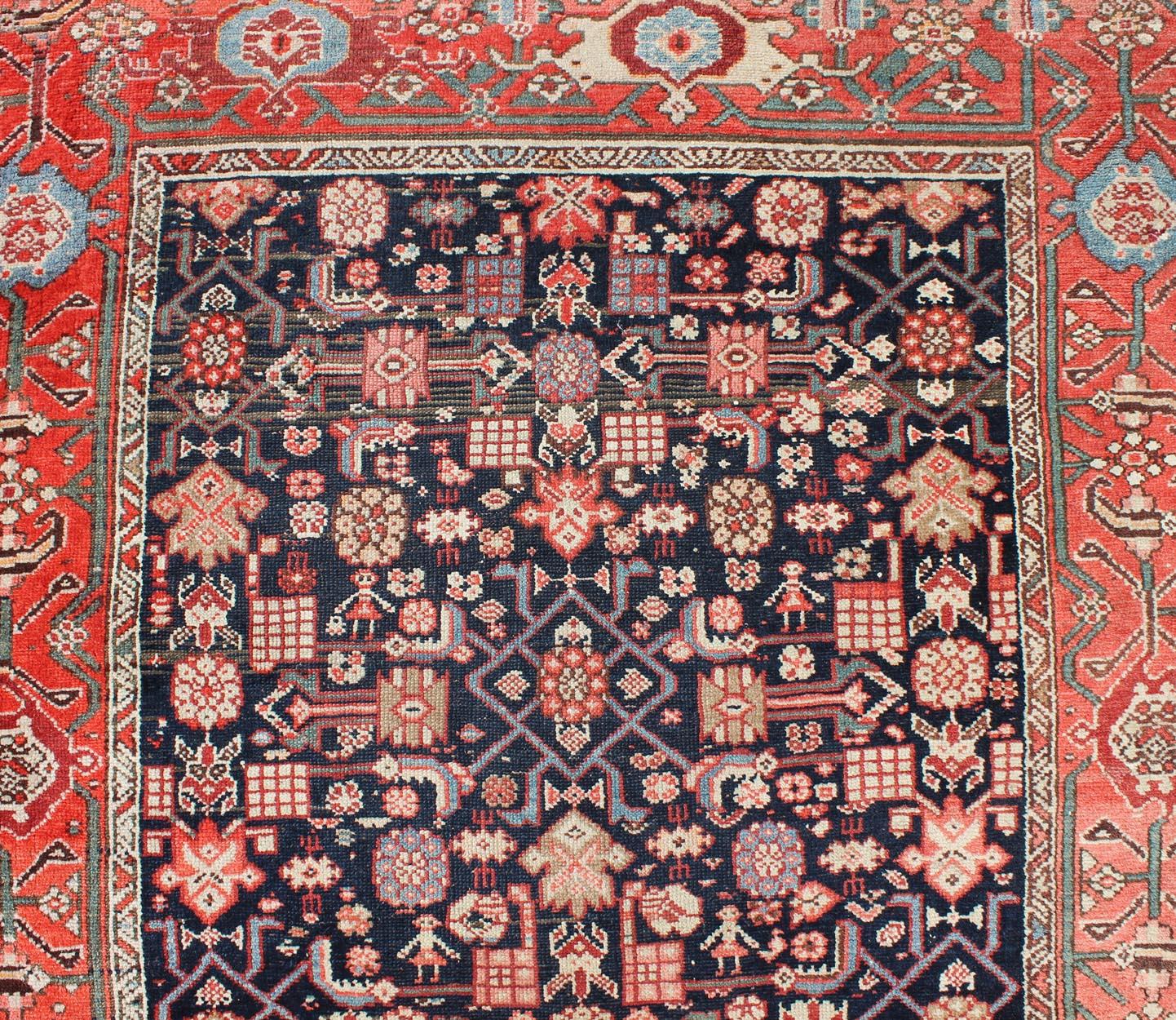 Wool Antique Persian Malayer Runner with Sub-Geometric All-Over Design in Multicolors For Sale