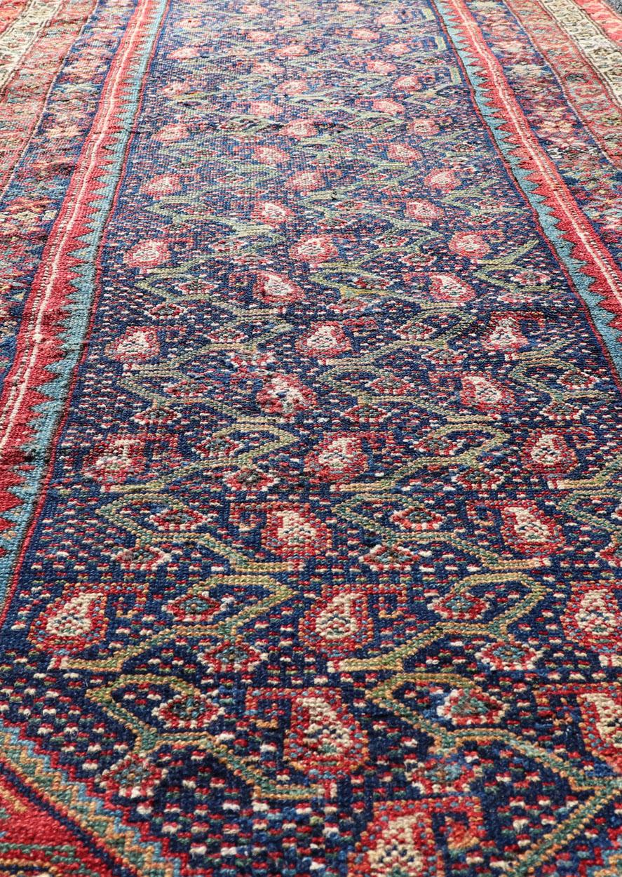 Wool Antique Persian Malayer Runner with Sub-Geometric All-Over Design in Multicolors For Sale