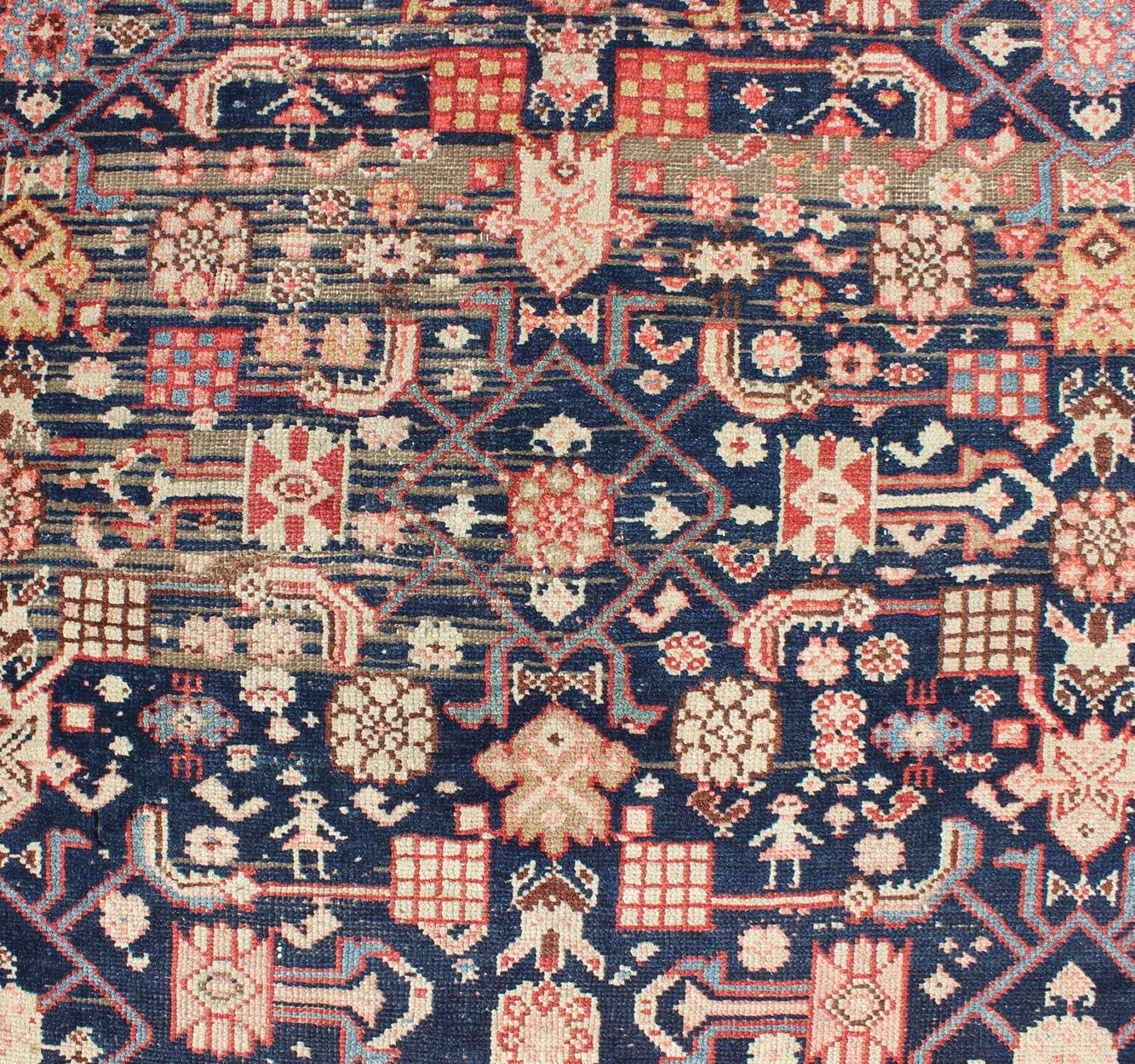 Antique Persian Malayer Runner with Sub-Geometric All-Over Design in Multicolors For Sale 1