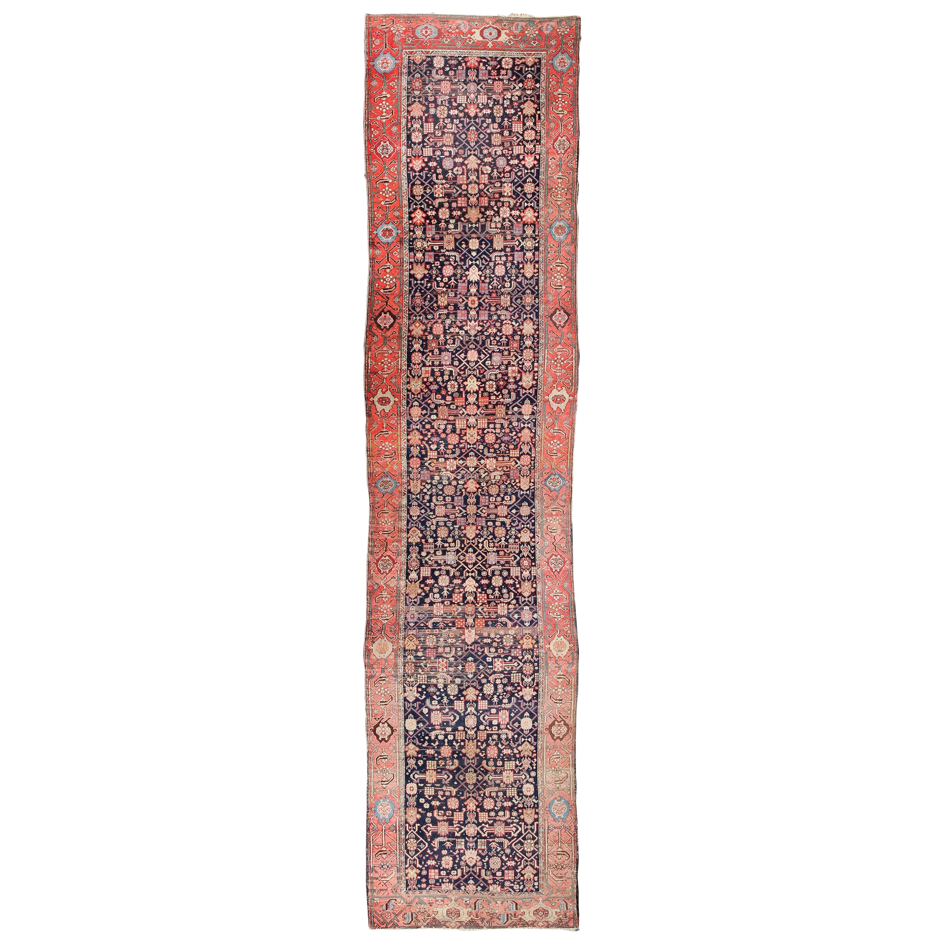 Antique Persian Malayer Runner with Sub-Geometric All-Over Design in Multicolors For Sale