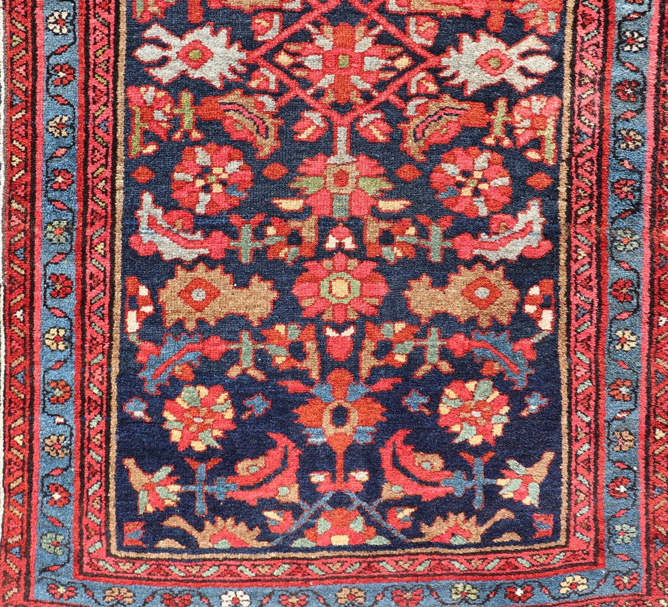 Antique Persian Malayer Runner with Sub-Geometric All-Over Design in Navy Color For Sale 6