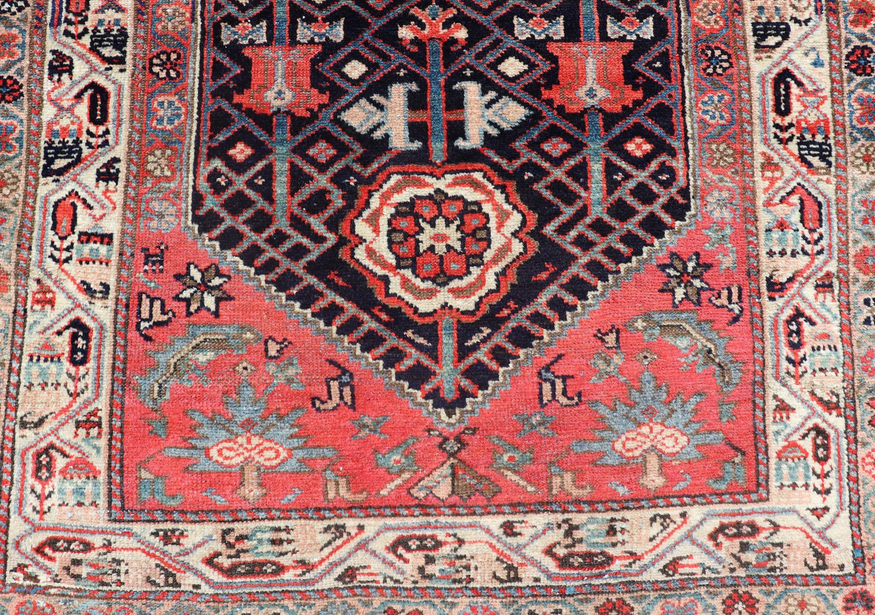 Antique Persian Malayer Runner with Sub-Geometric All-Over Design in Navy Color For Sale 3