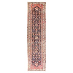 Antique Persian Malayer Runner with Sub-Geometric All-Over Design in Navy Color