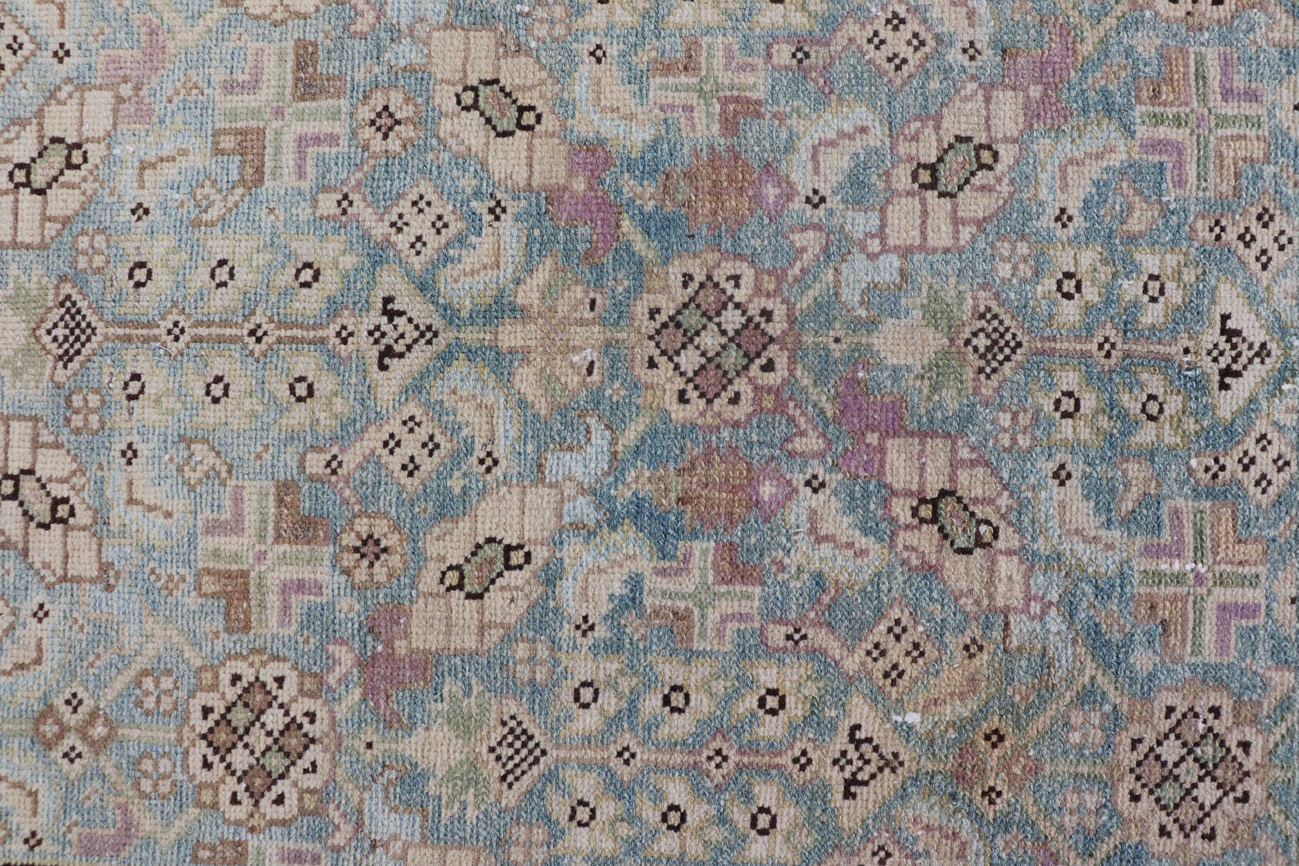 Antique Persian Malayer Runner with Sub-Geometric Design in Blue and Brown Tones For Sale 2