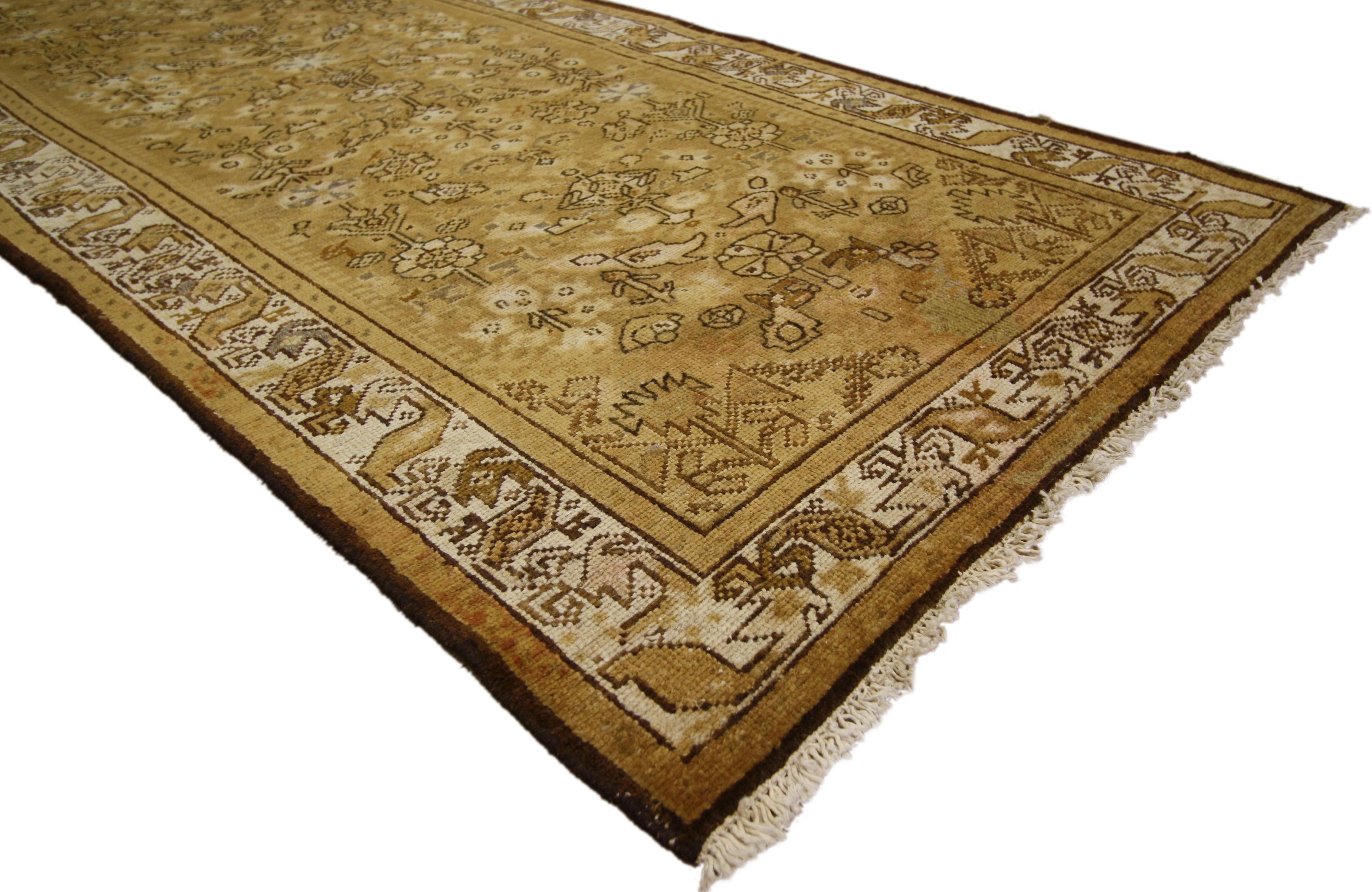 Hand-Knotted Antique Persian Malayer Runner with Guli Hinnai Flower, Persian Hallway Runner For Sale