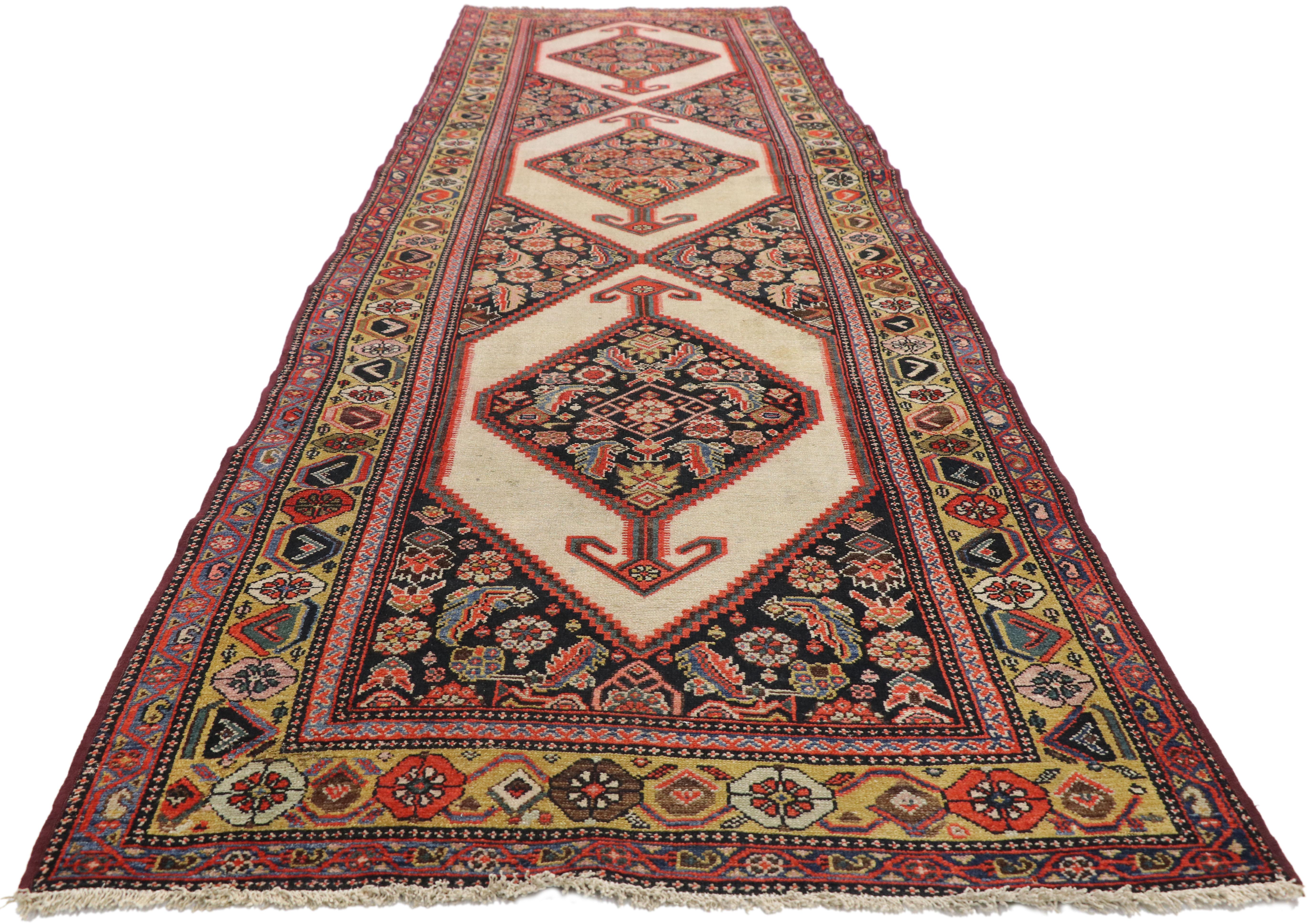 Hand-Knotted Antique Persian Malayer Runner with Tudor Manor House Style For Sale