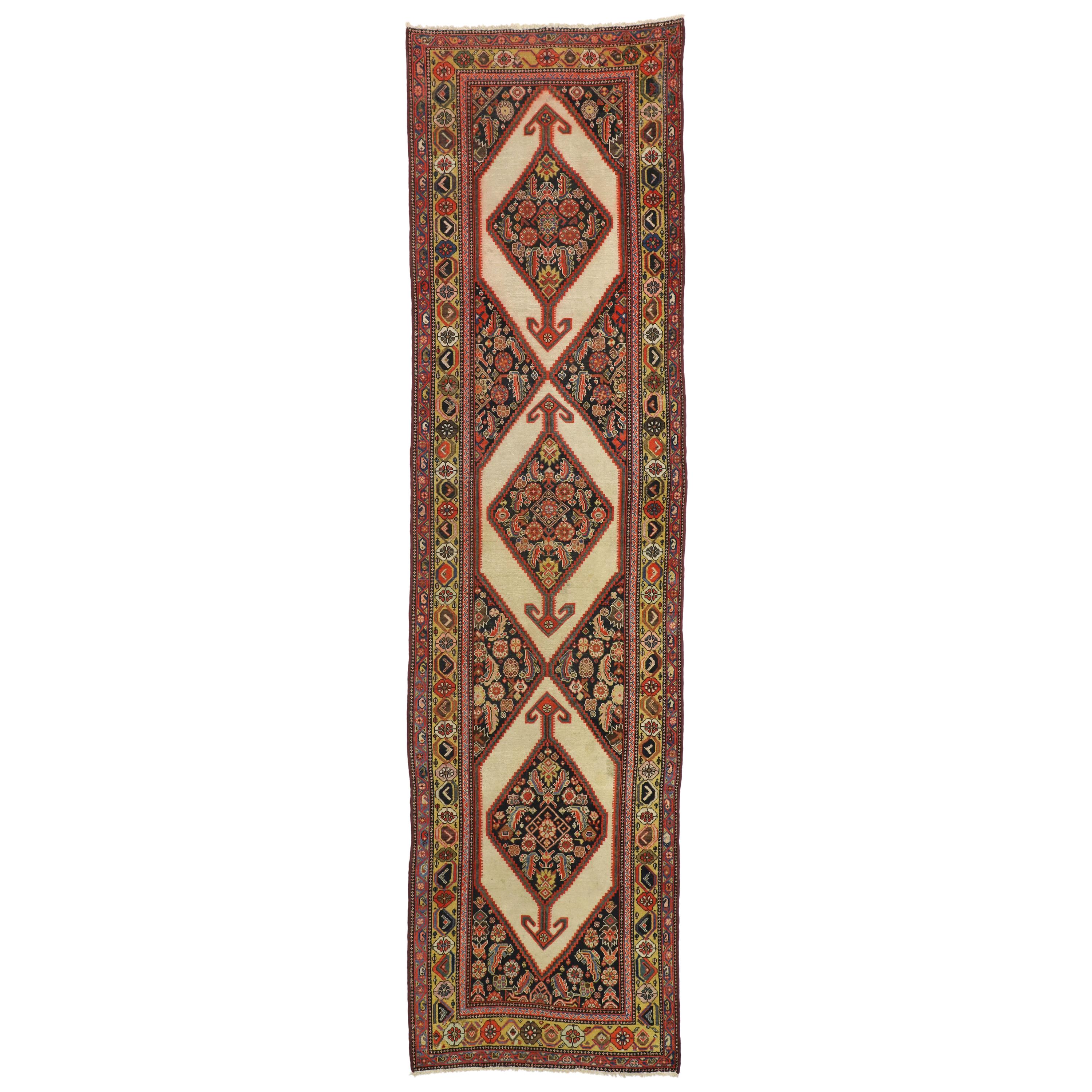 Antique Persian Malayer Runner with Tudor Manor House Style For Sale