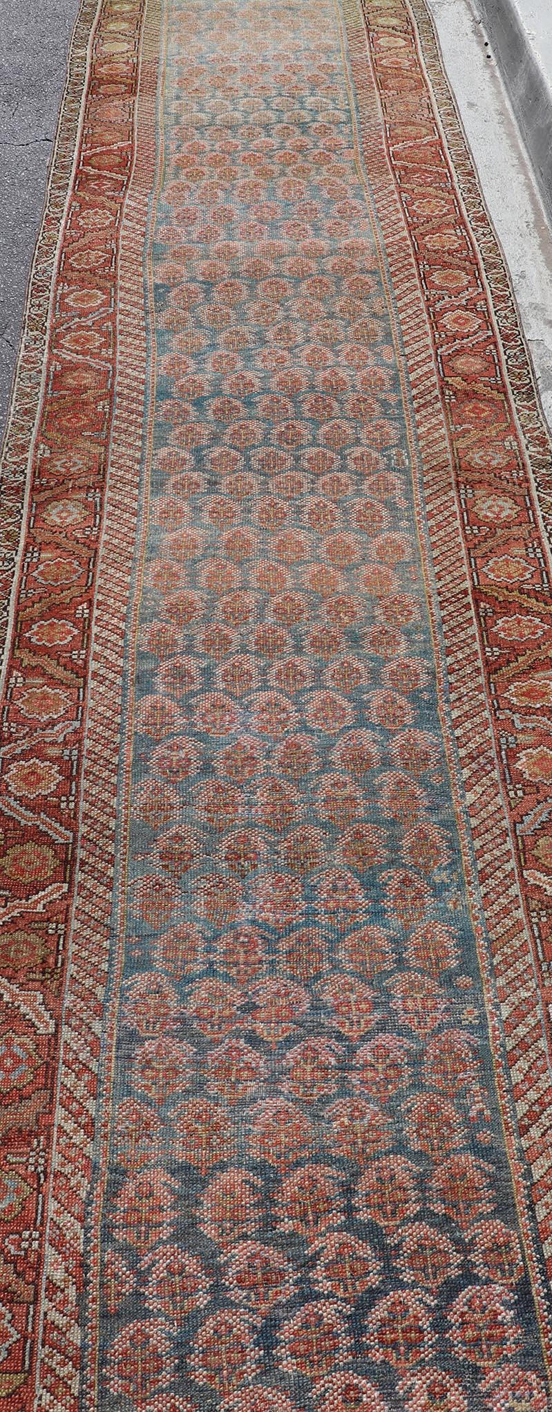 Antico runner persiano Malayer con design unico Boteh in blu tenue 3'5 x 18'5 in vendita 4