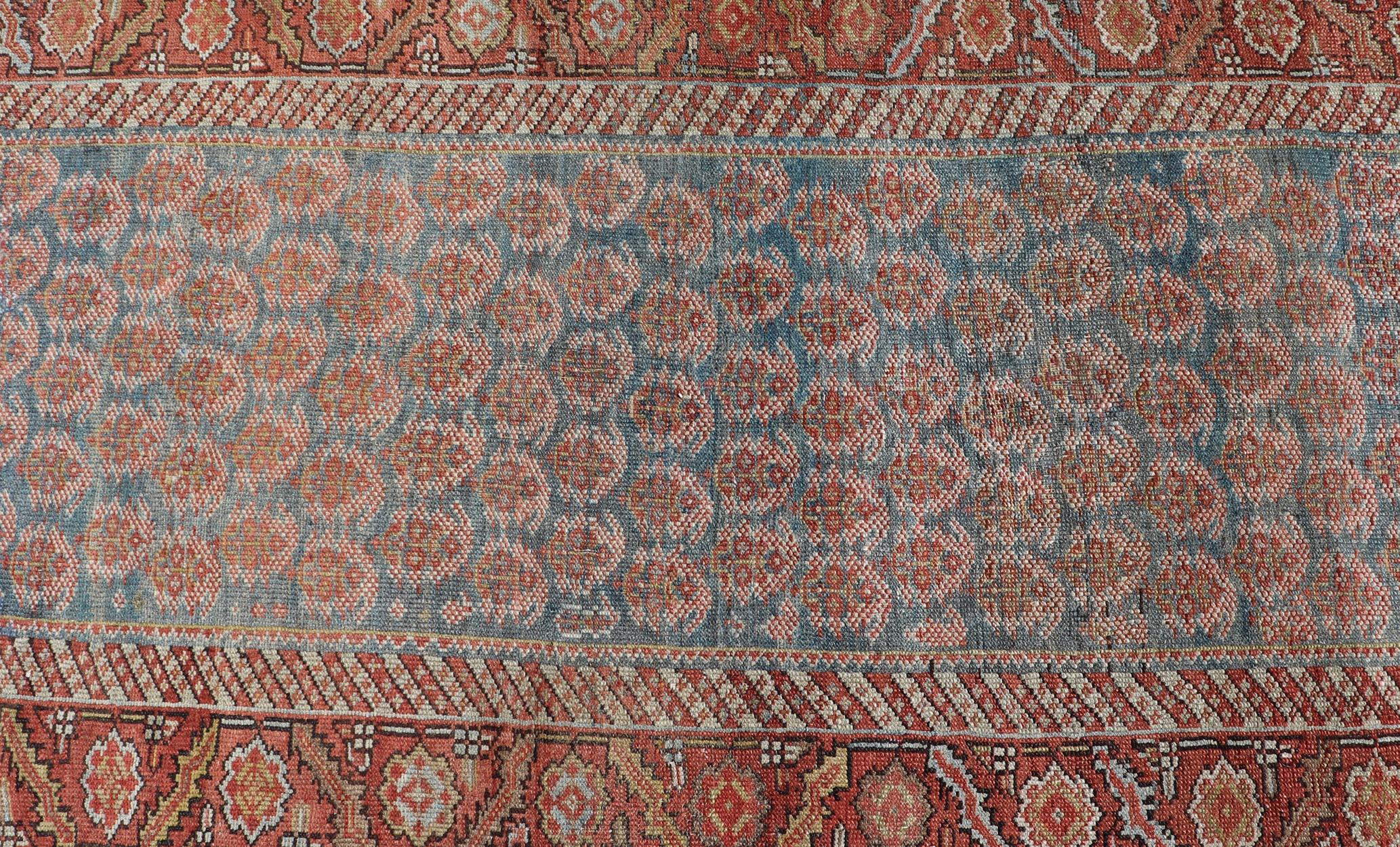 Antico runner persiano Malayer con design unico Boteh in blu tenue 3'5 x 18'5 in vendita 5