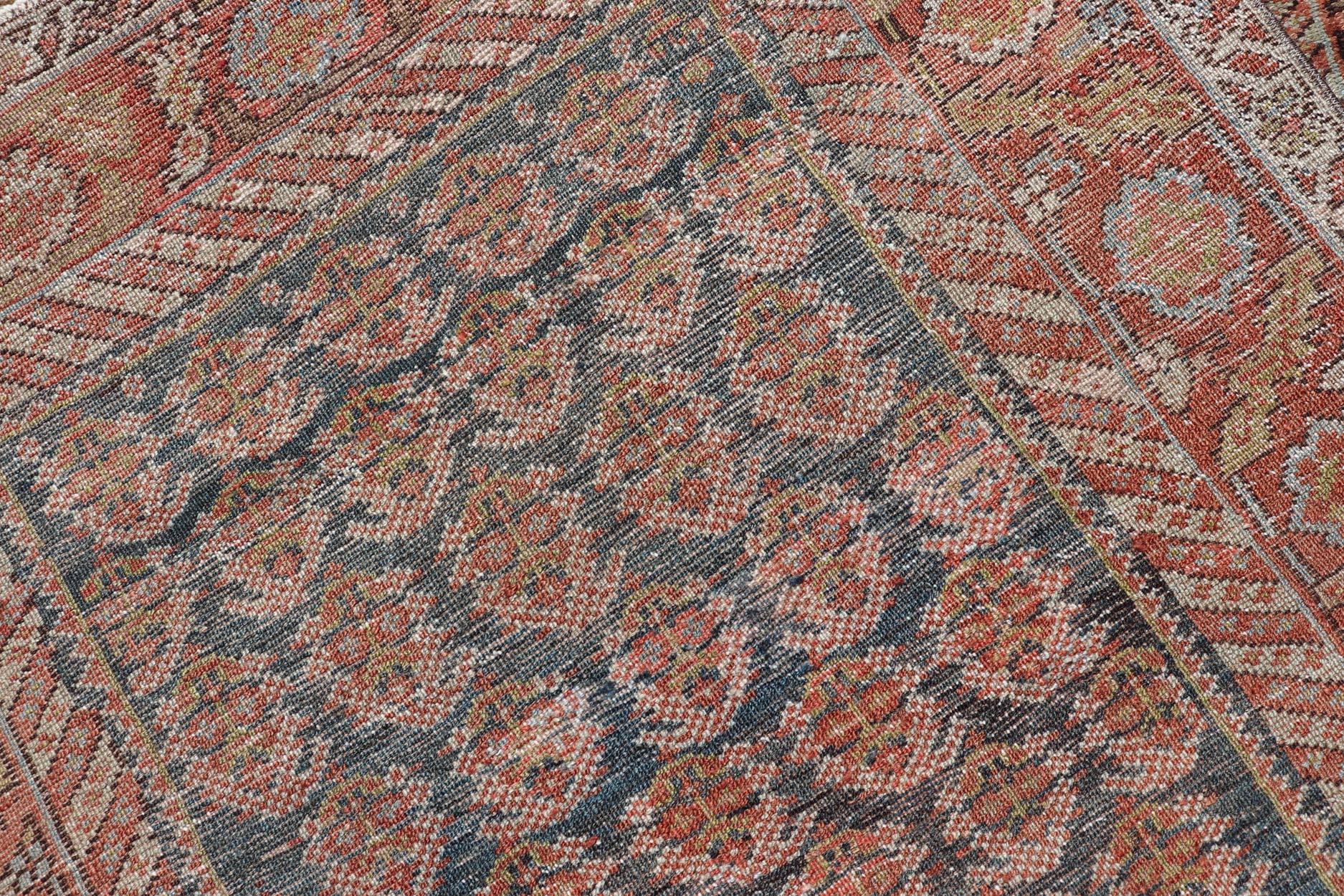 Lana Antico runner persiano Malayer con design unico Boteh in blu tenue 3'5 x 18'5 in vendita