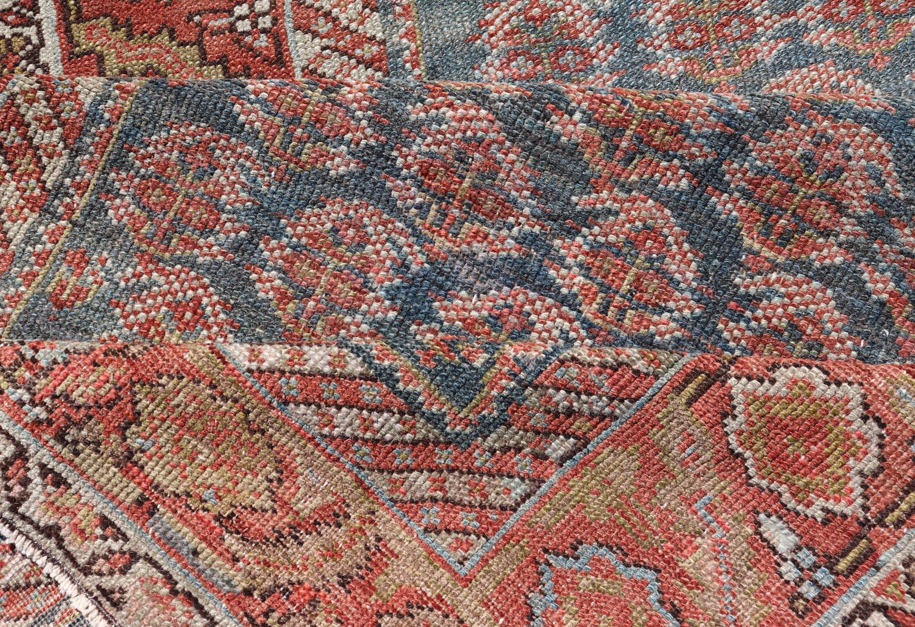 Antico runner persiano Malayer con design unico Boteh in blu tenue 3'5 x 18'5 in vendita 1