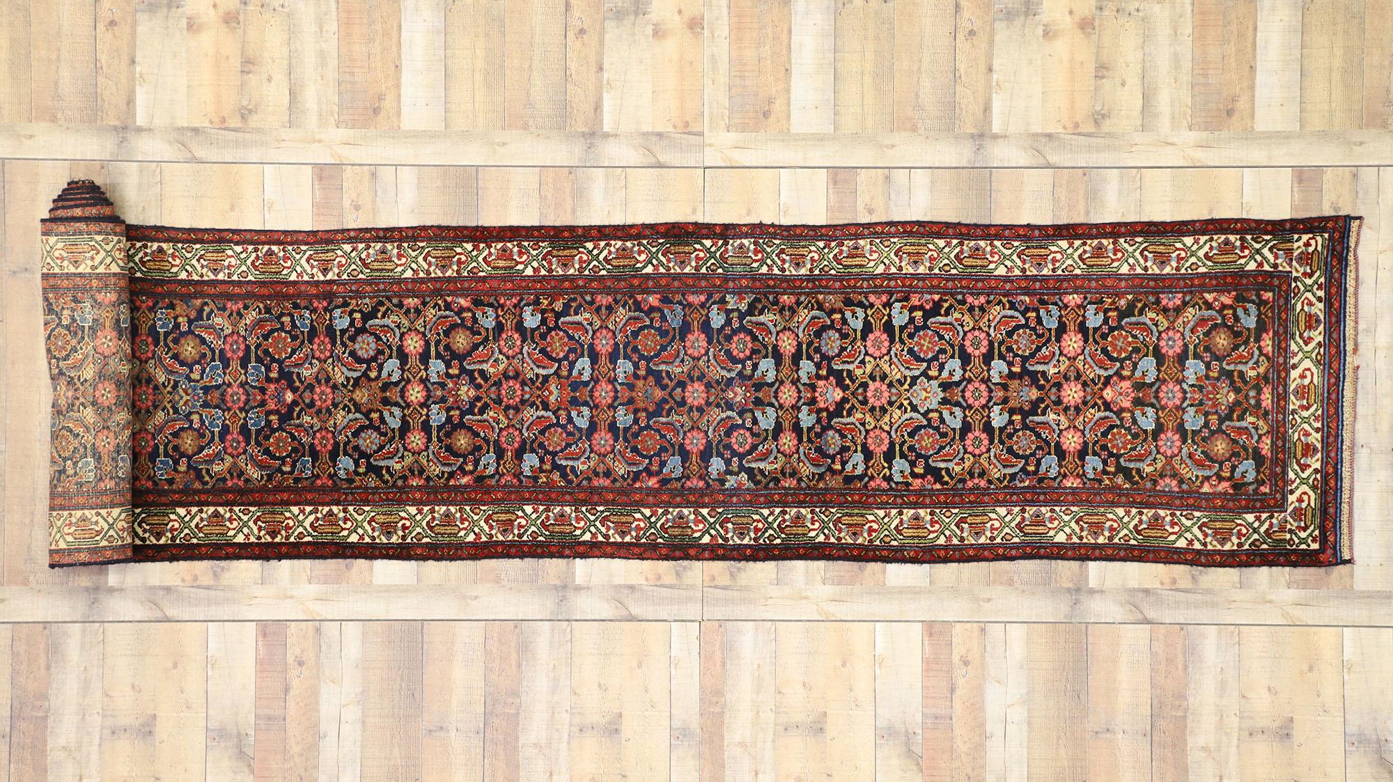 Wool Antique Persian Malayer Runner with Victorian Style, Extra-Long Hallway Runner For Sale