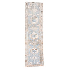 Antique Persian Malayer Runnner in Sky Blue and Ivory