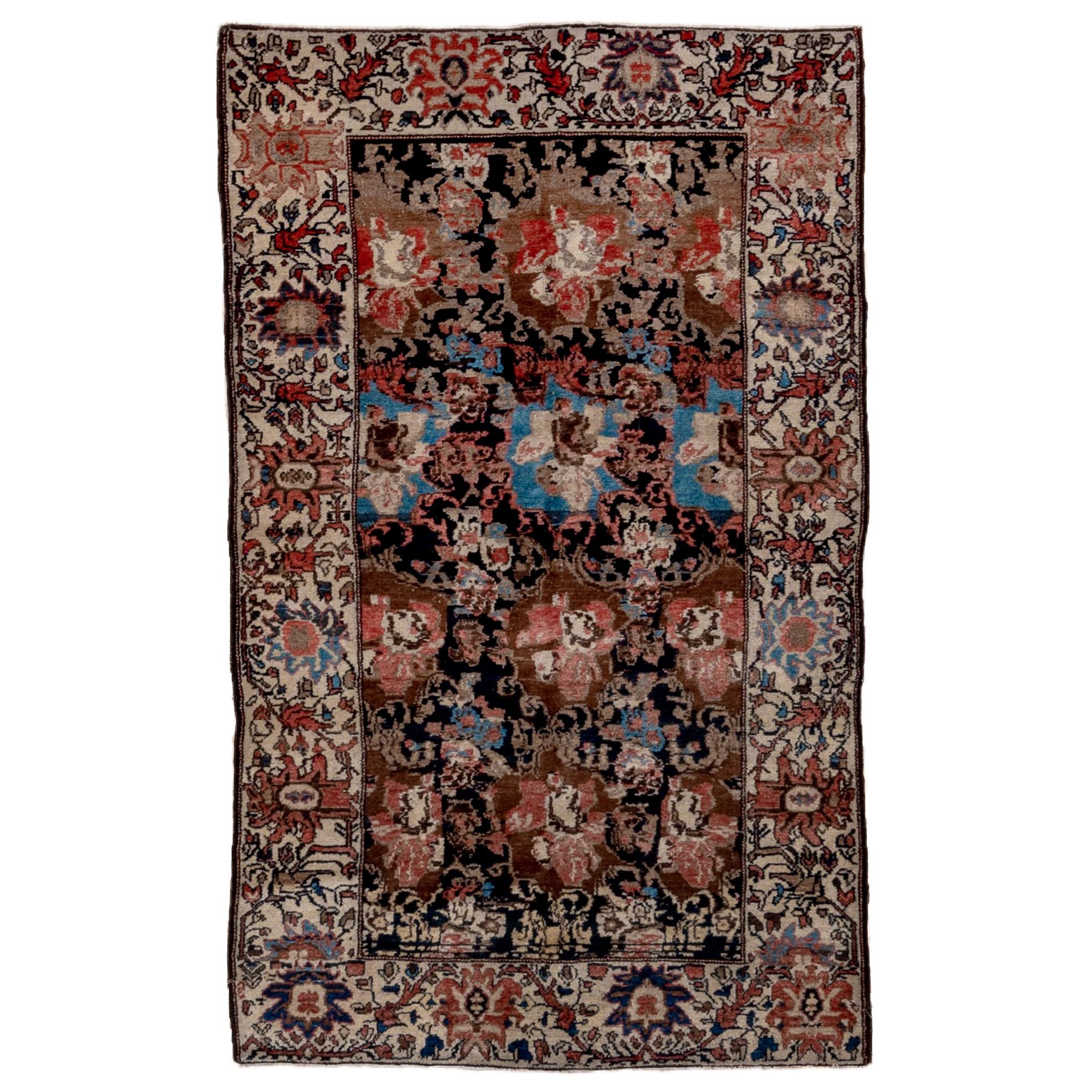 Antique Persian Malayer Scatter Rug, Allover Field, Medium Pile, Circa 1930s For Sale