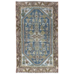 Antique Persian Malayer Small Rug with Tribal Motifs and Medallion Design