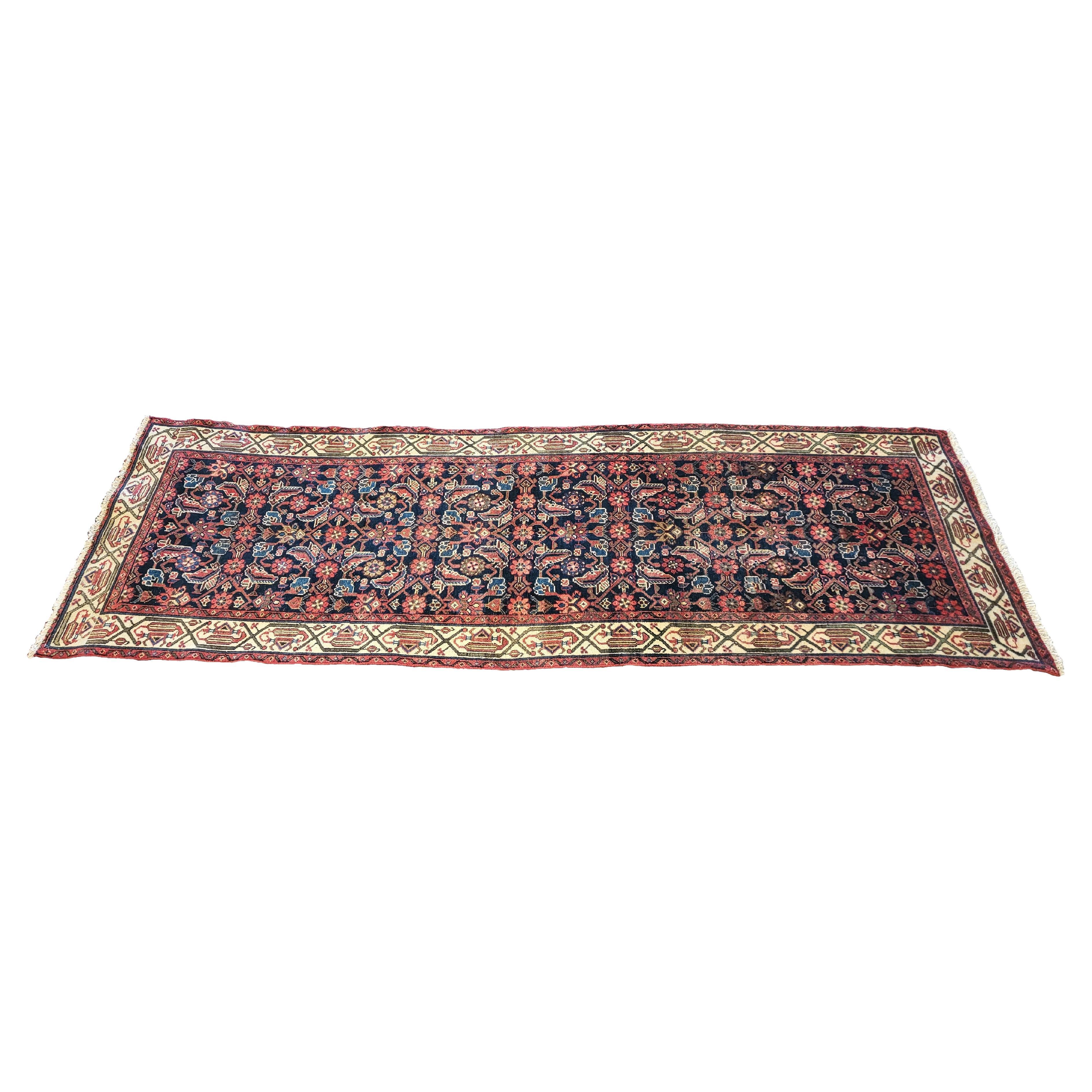 Hand-Knotted Antique Persian Malayer - Tribal Runner - Mahi Design For Sale