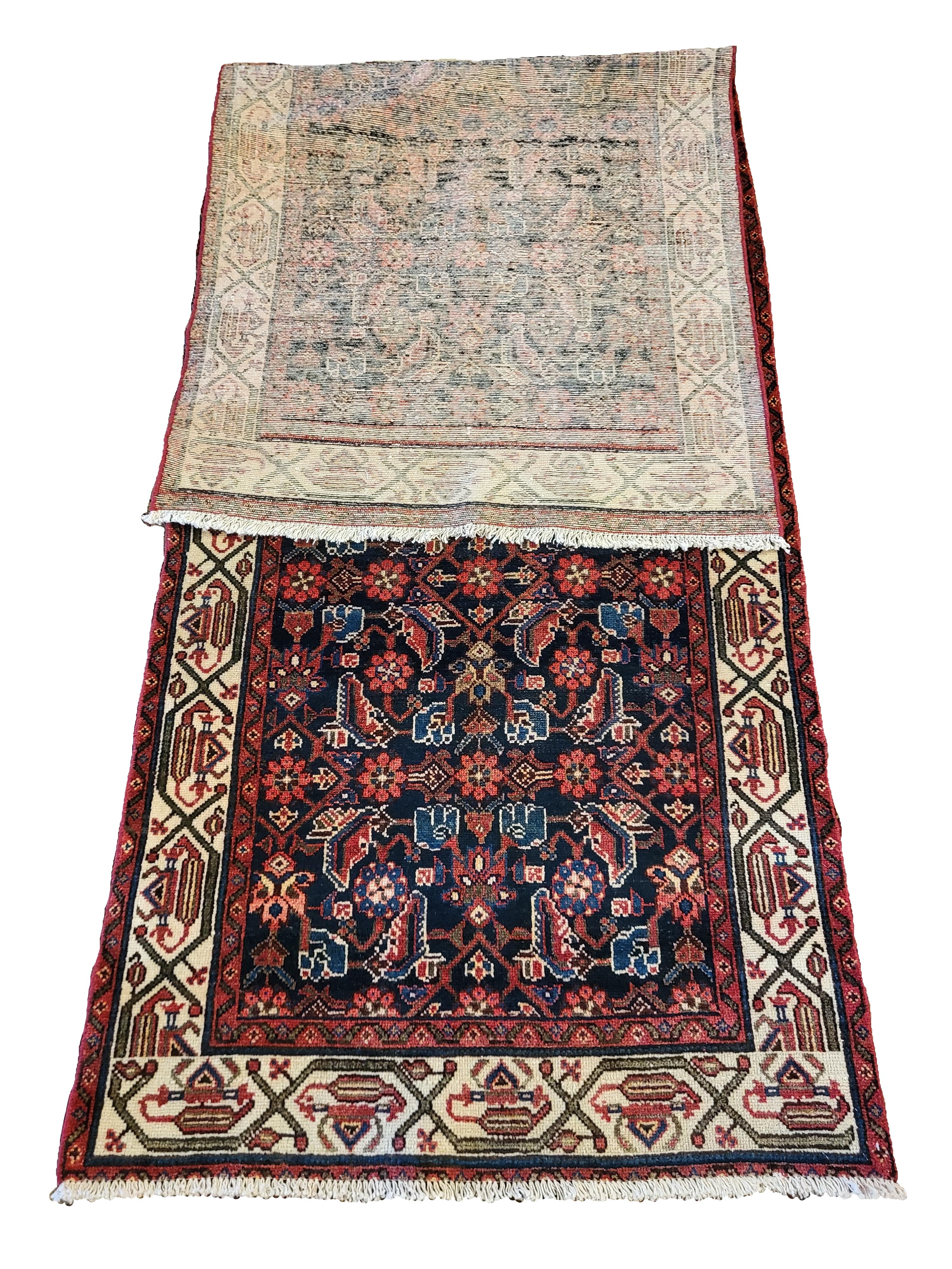 Antique Persian Malayer - Tribal Runner - Mahi Design In Good Condition For Sale In Blacksburg, VA