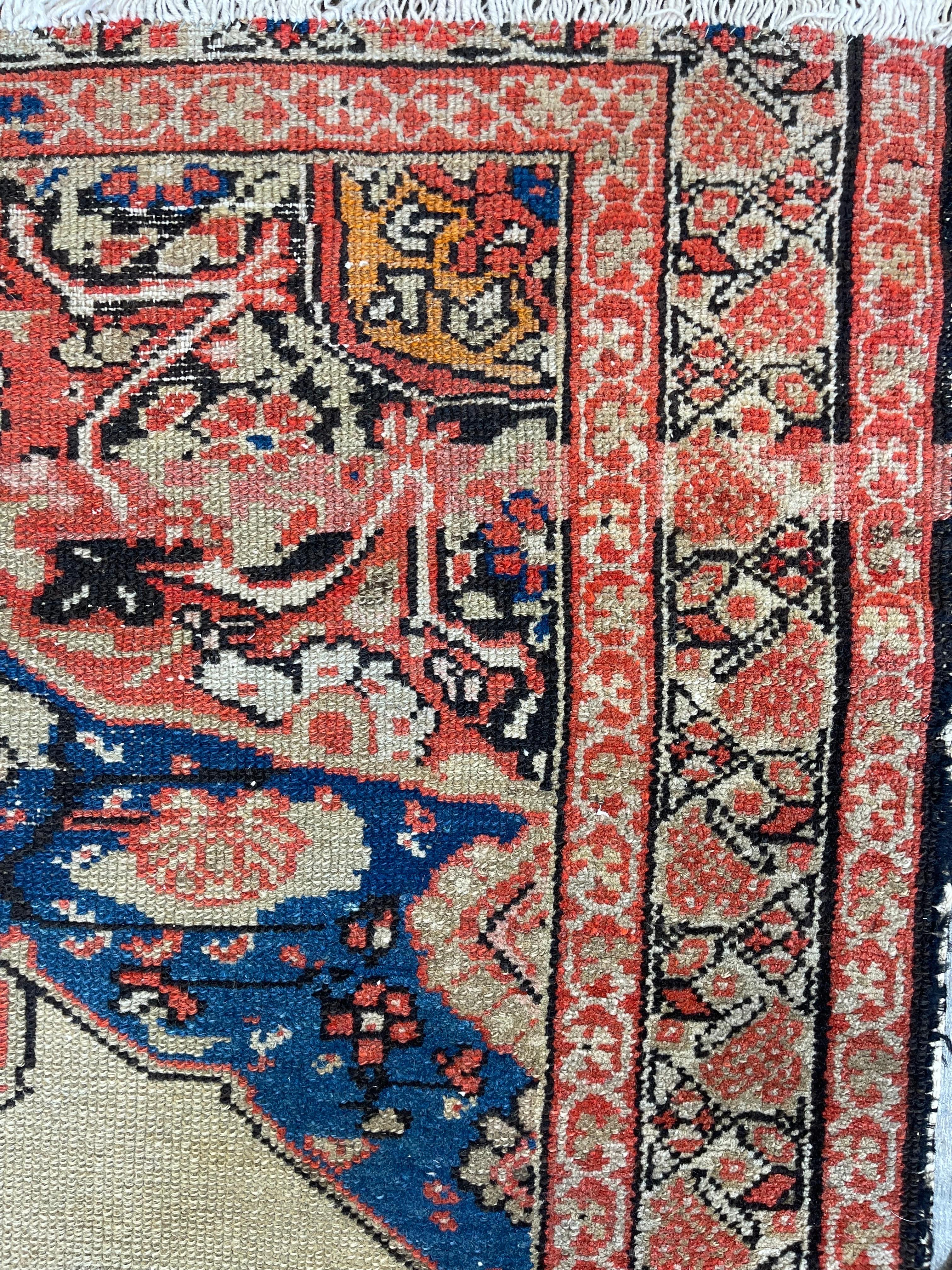 Laine Antique tapis persan Malayer Vagireh Sampler, vers 1920 en vente