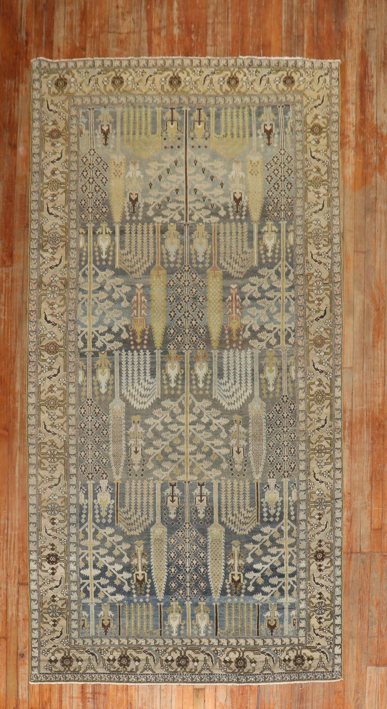 An early 20th century tribal highly decorative Persian Malayer gallery-size runner with a willow tree pattern on a striated gray ground. Great quality and in great condition. 

Measures: 5'5
