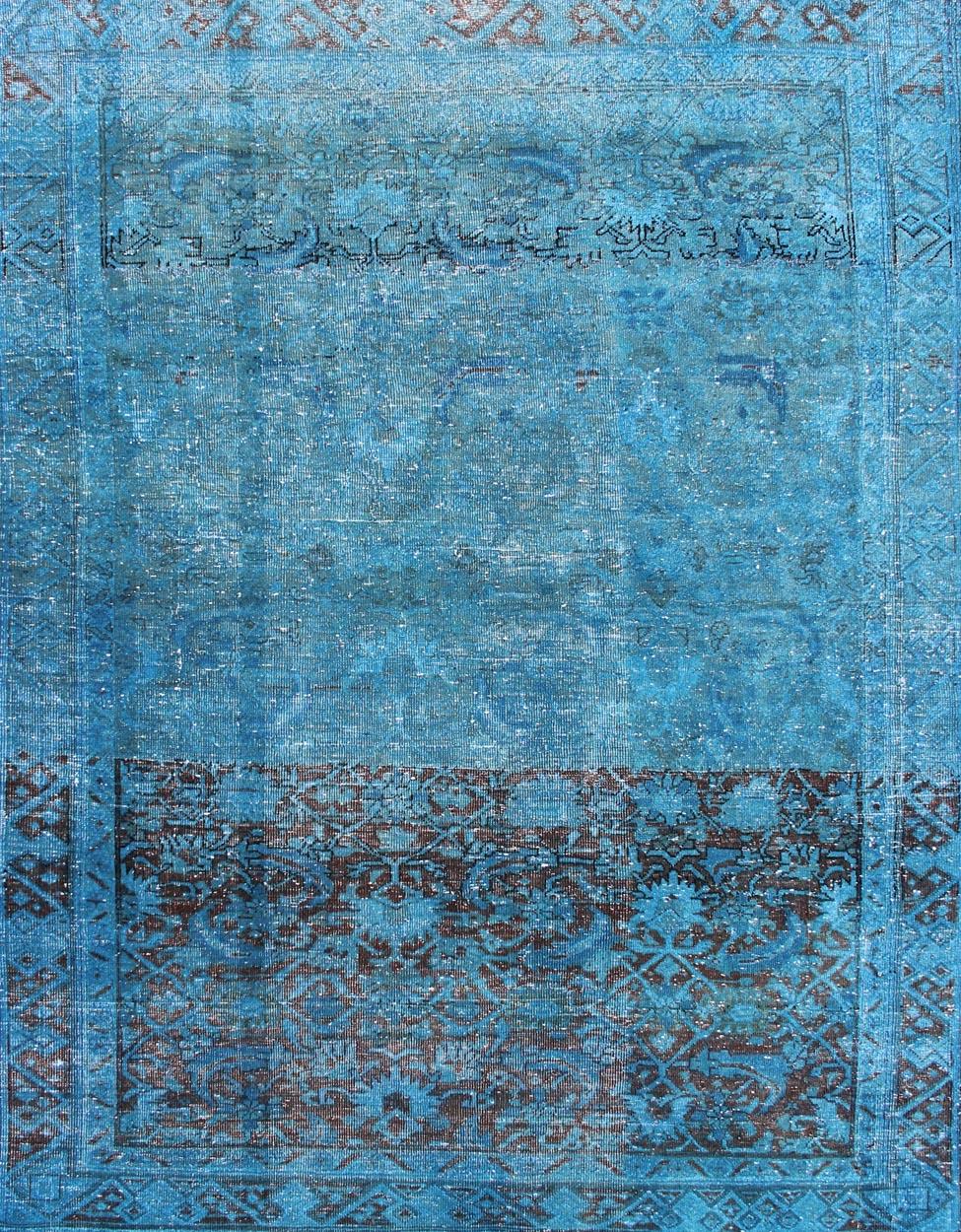 Hand-Knotted Antique Persian Malayer with All-Over Design in Blue Tones For Sale