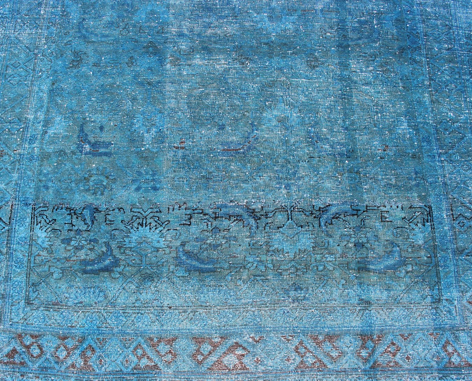 Wool Antique Persian Malayer with All-Over Design in Blue Tones For Sale