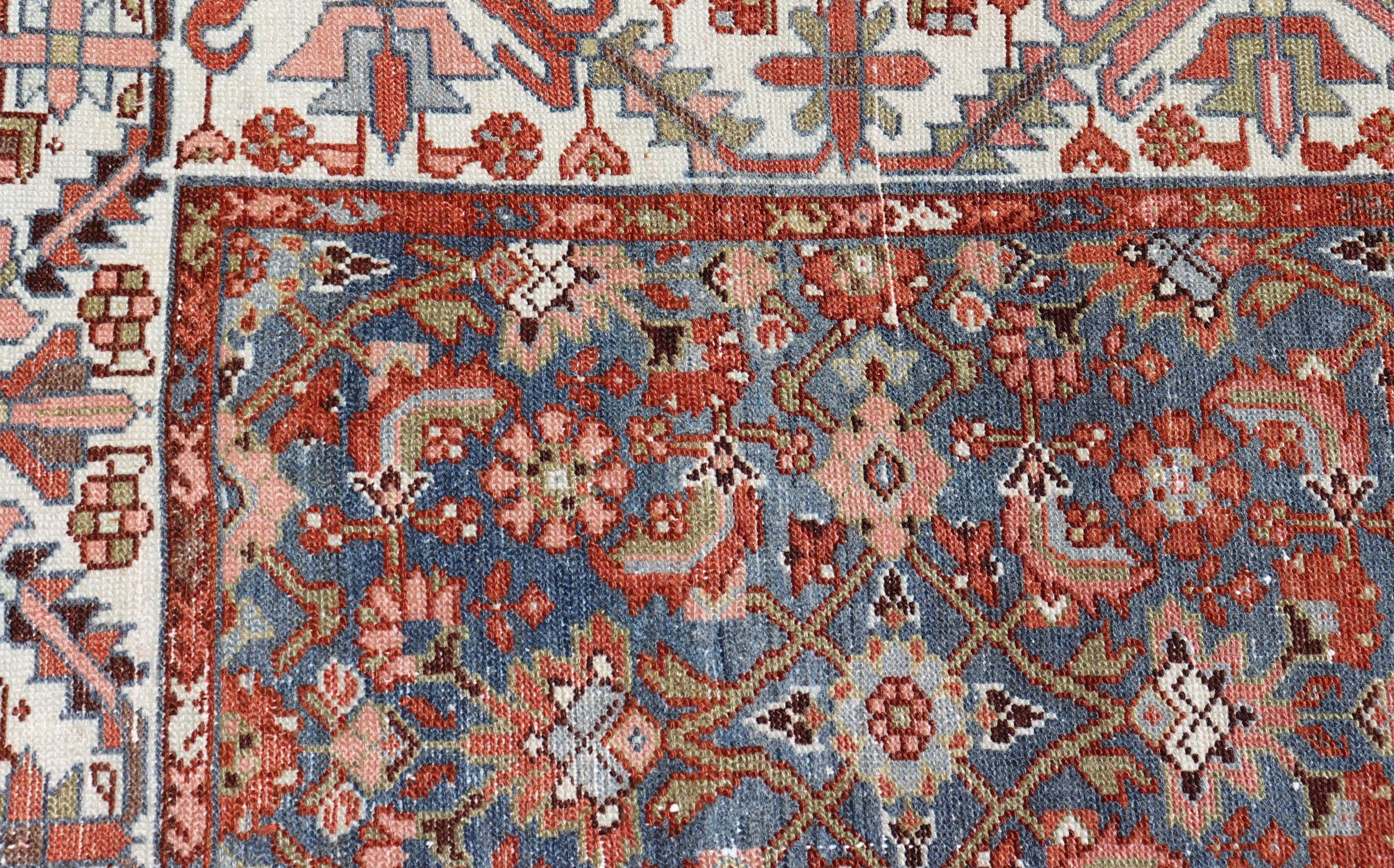 Antique Persian Malayer with All-Over Design in Red, Olive, and Blue 5