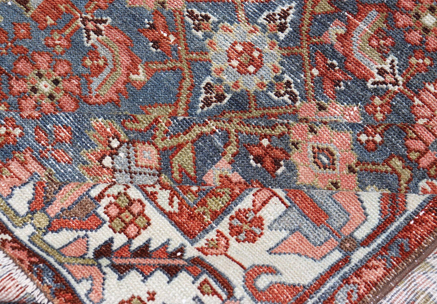 Antique Persian Malayer with All-Over Design in Red, Olive, and Blue 6
