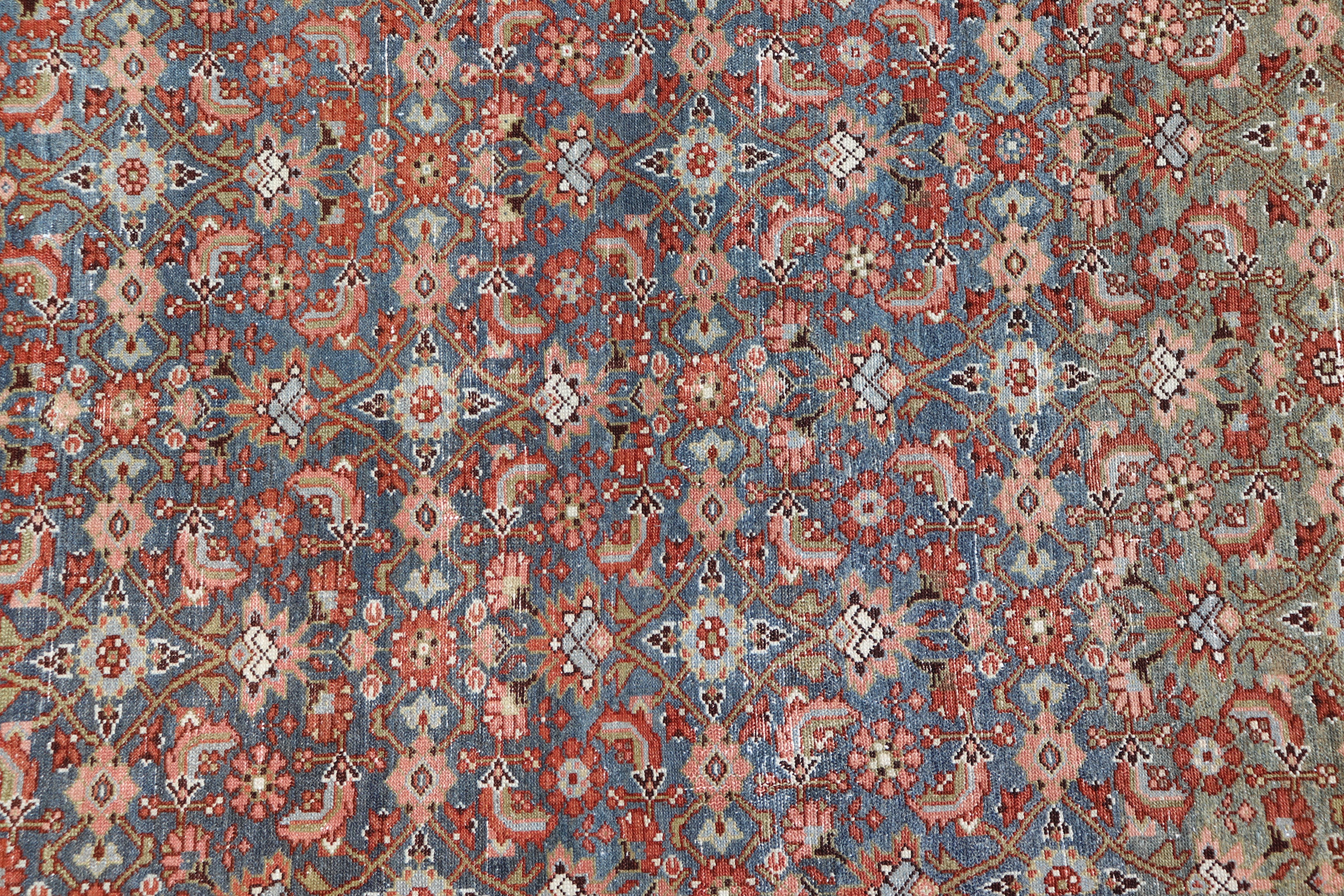 20th Century Antique Persian Malayer with All-Over Design in Red, Olive, and Blue