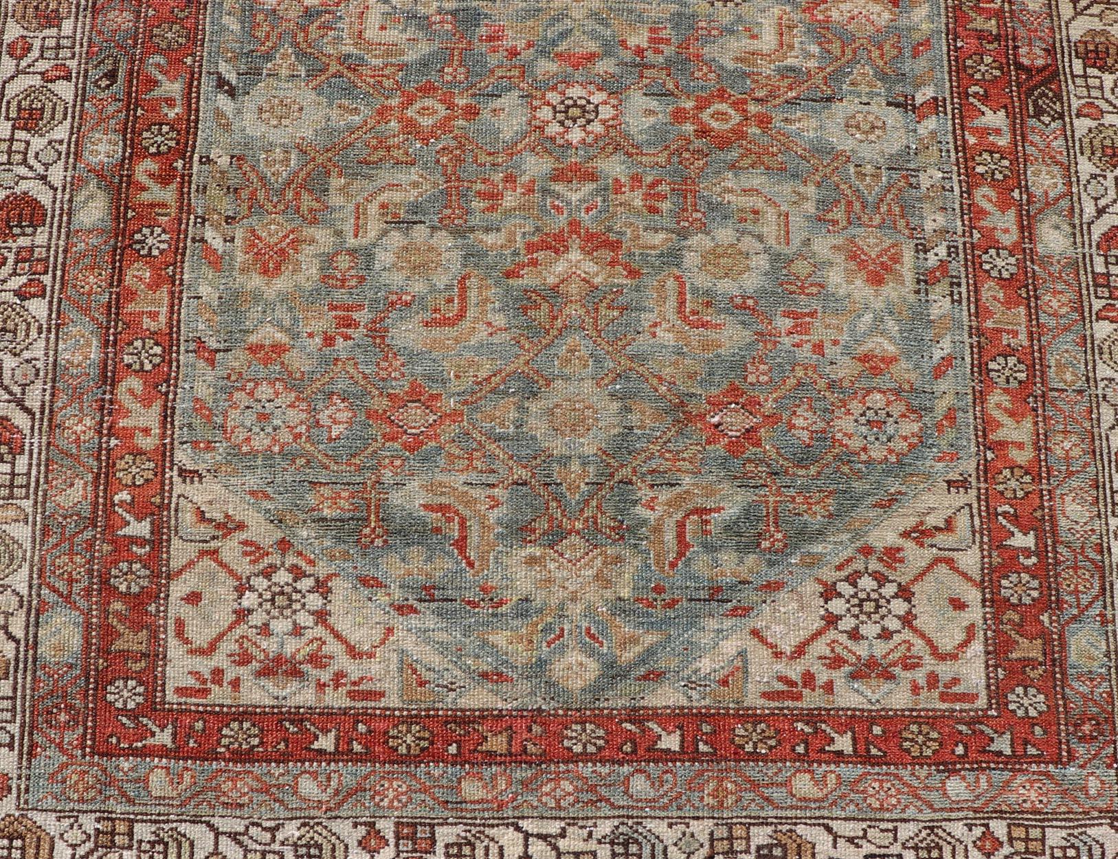 Antique Persian Malayer with All-Over of Herati Design in Red and Blue For Sale 4