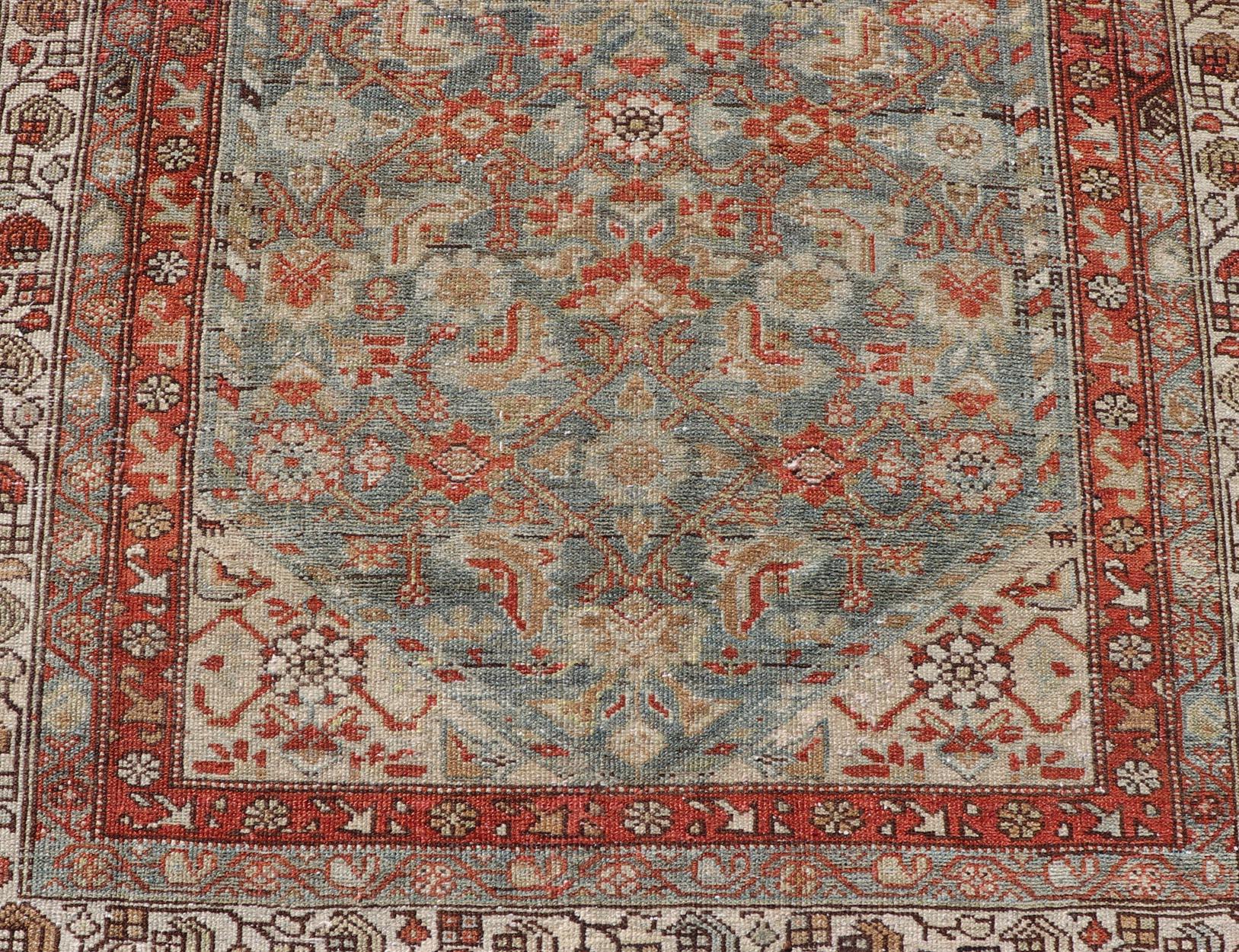 Ancien tapis persan Malayer avec motif Herati en rouge et bleu en vente 3