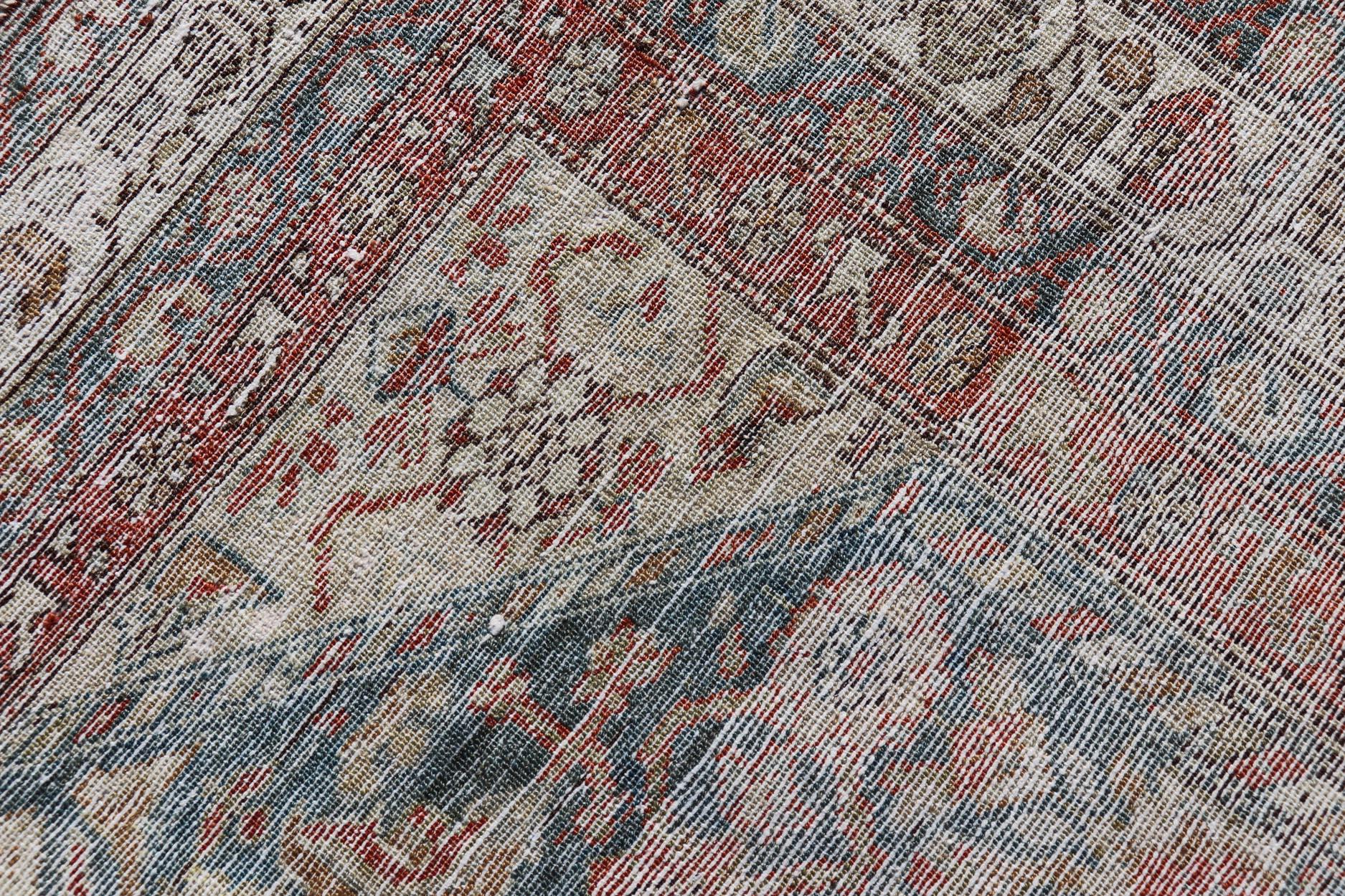 Ancien tapis persan Malayer avec motif Herati en rouge et bleu en vente 5