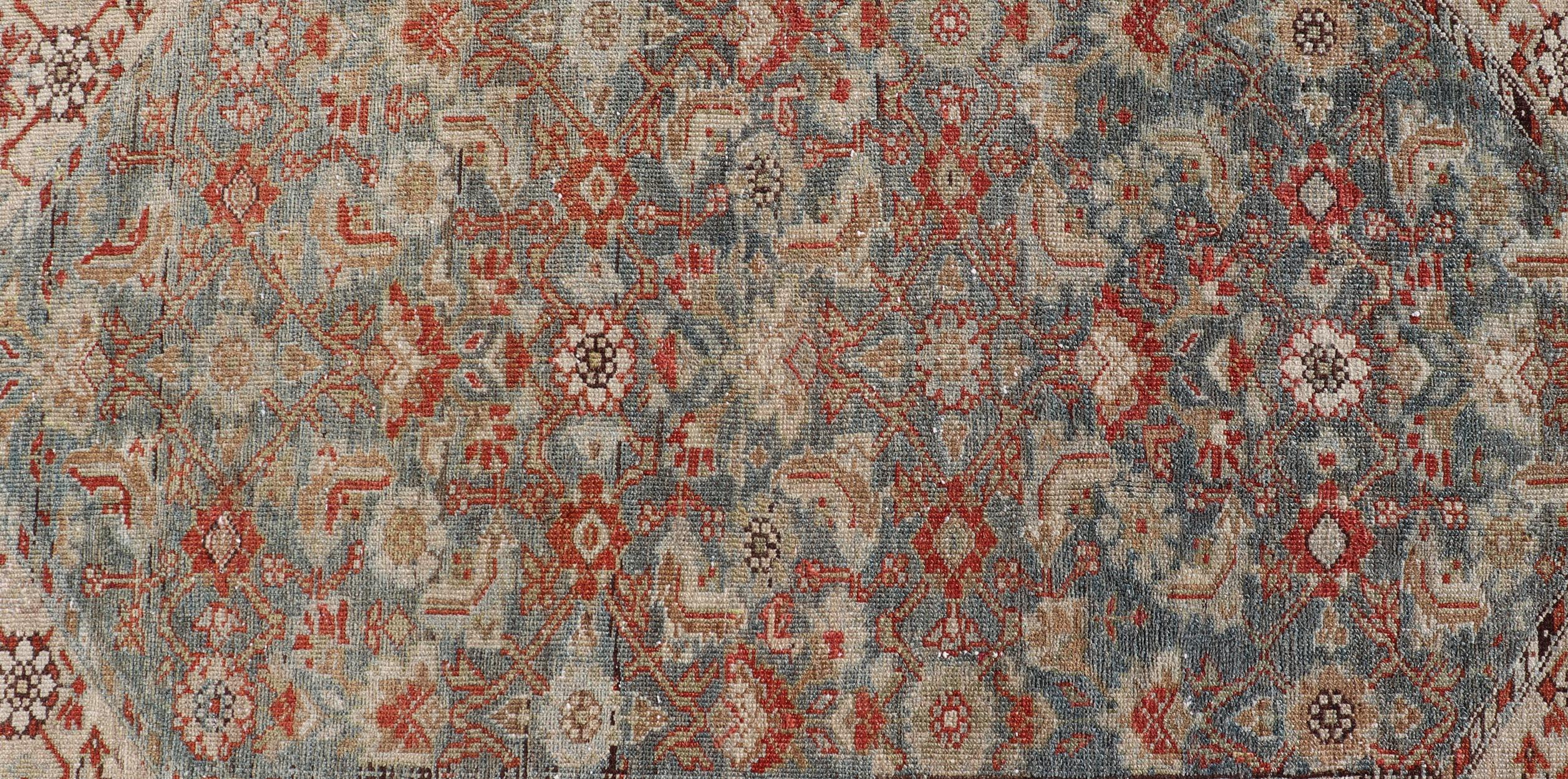 Measures: 3'9 x 5'7  
Country of origin: Iran; Type: Malayer; Design: All-Over, Sub-Geometric, Floral Persian rug;  Keivan Woven Arts; EMB-22166-15061; Antique Persian Malayer. Antique Persian Malayer with All-Over of Herati Design in Red and Blue.