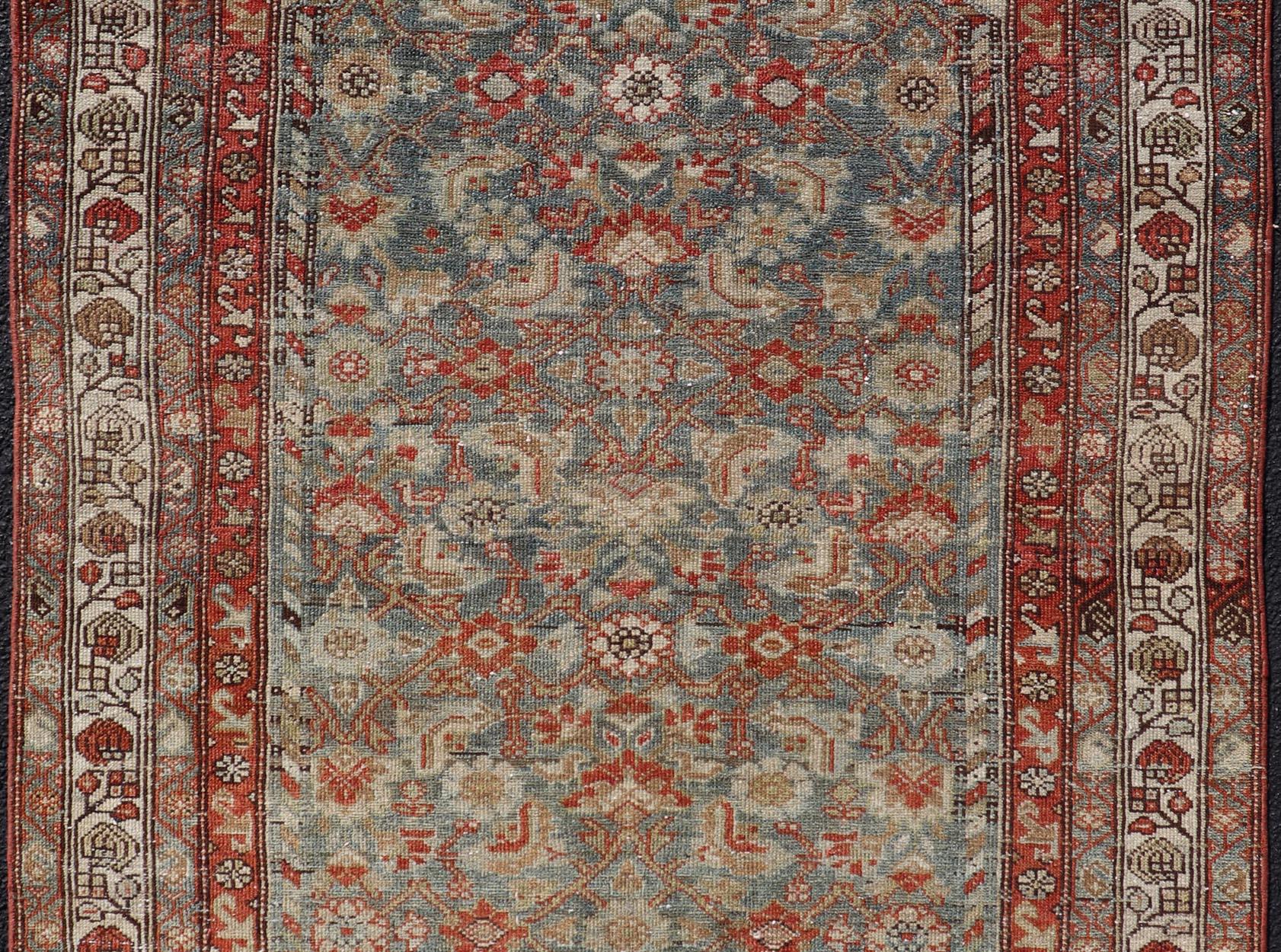 Antique Persian Malayer with All-Over of Herati Design in Red and Blue In Good Condition For Sale In Atlanta, GA
