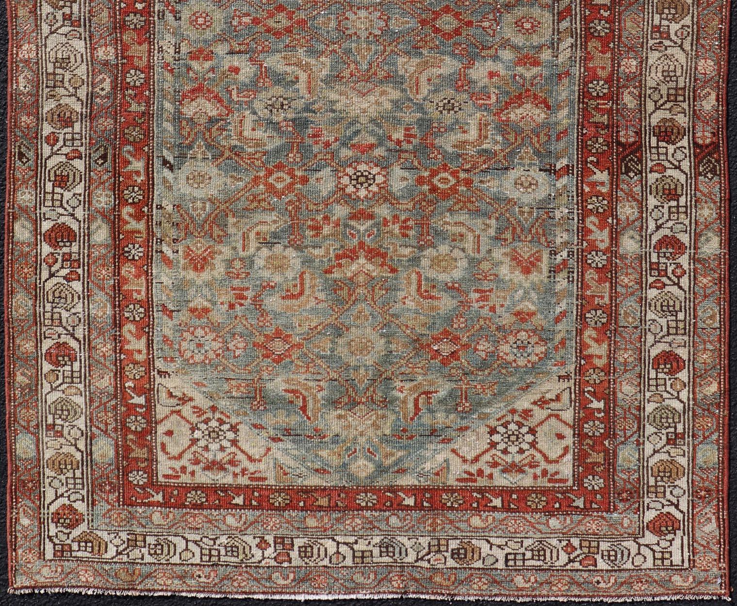 20th Century Antique Persian Malayer with All-Over of Herati Design in Red and Blue For Sale