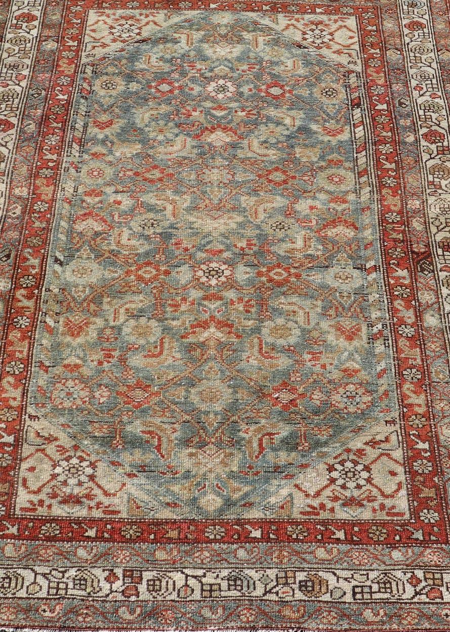 20ième siècle Ancien tapis persan Malayer avec motif Herati en rouge et bleu en vente