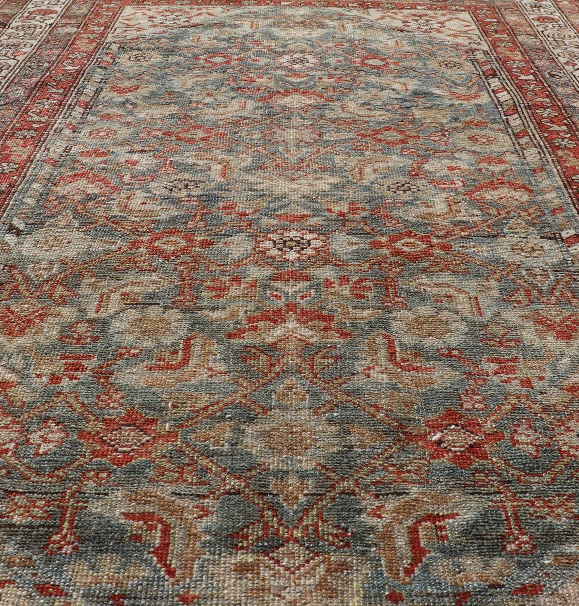 Antique Persian Malayer with All-Over of Herati Design in Red and Blue For Sale 1