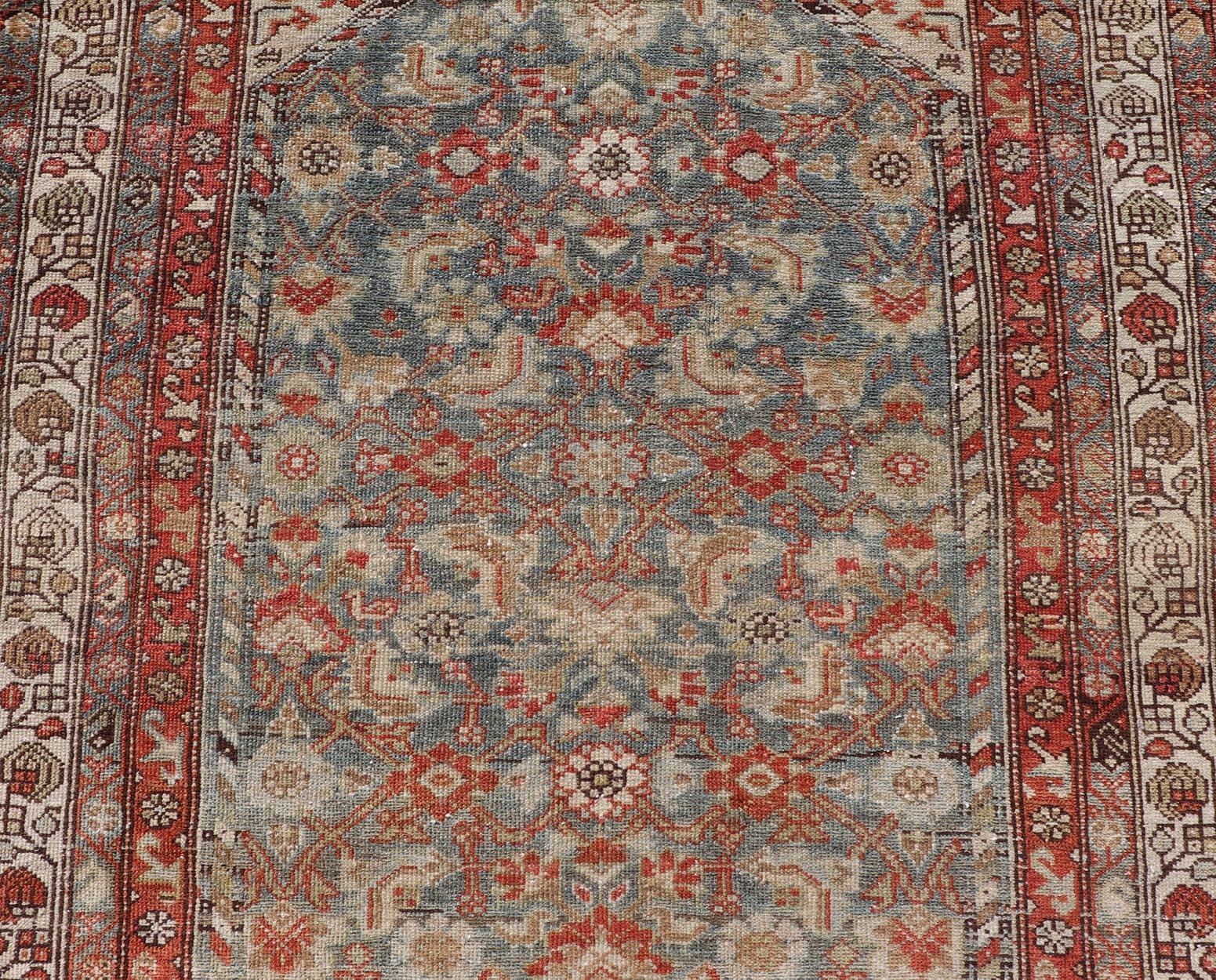 Antique Persian Malayer with All-Over of Herati Design in Red and Blue For Sale 2